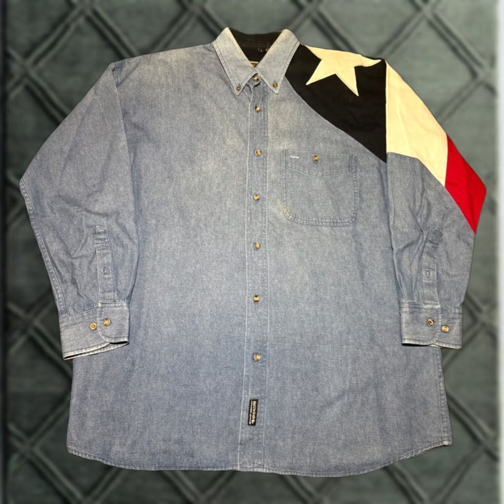 Vintage VINTAGE Rock Point Denim Button-Up Shirt L Men Blue Flag 2006 Texas Authentics Dry Goods Long Sleeve Size US L / EU 52-54 / 3 - 1 Thumbnail