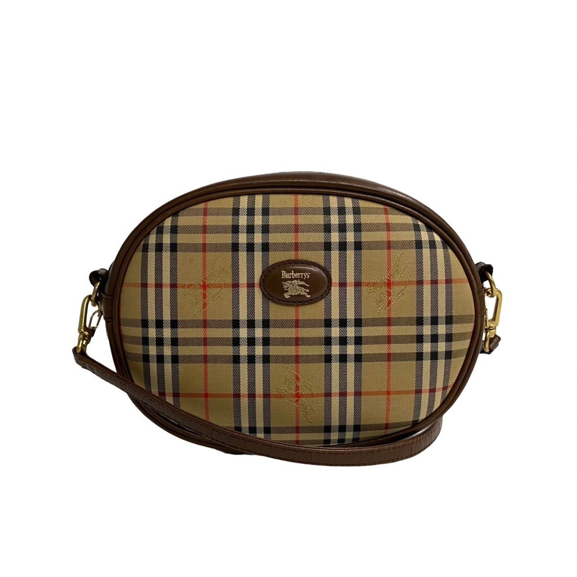 image of Burberrys Nova Check Shadow Horse Canvas Leather Shoulder Bag Sacoche Brown 16591 in Beige, Women's
