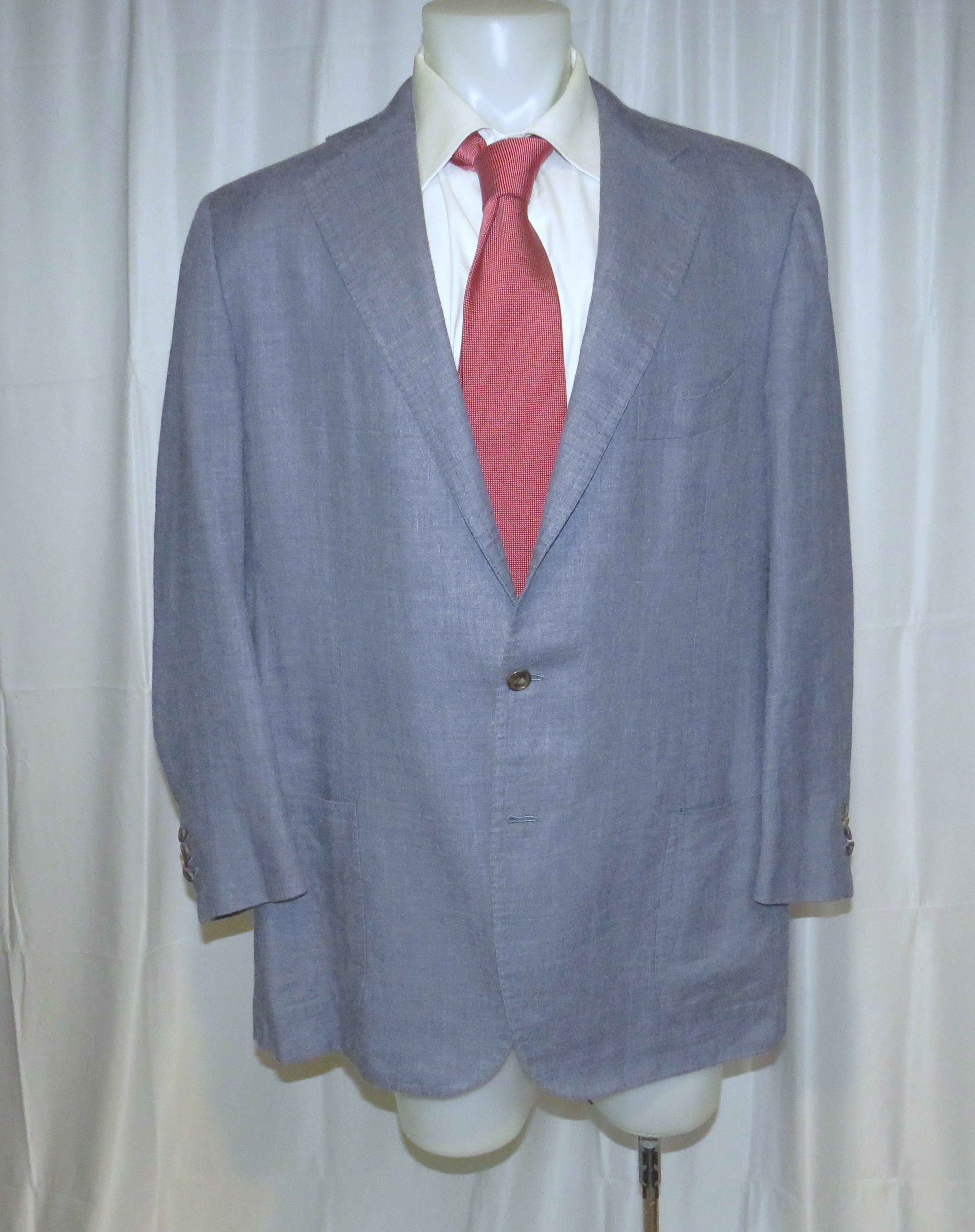 Cesare Attolini Pale Blue Chambray Cashmere Linen Three Button Blazer 48R Size 48R - 7 Thumbnail