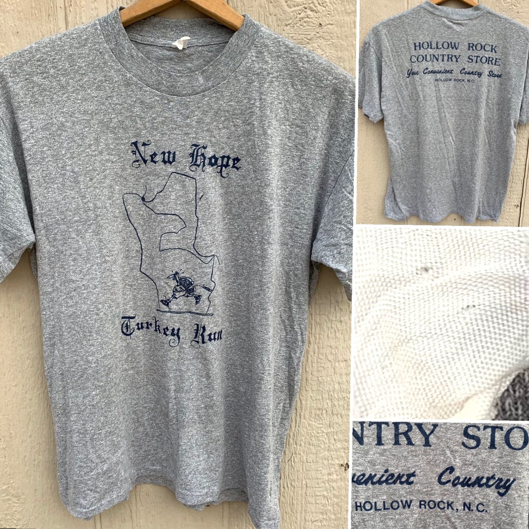 Hope VINTAGE New Hope Turkey Run Hollow Rock Country Store T-shirt XL Gray Cotton Blend Crew Neck Short Sleeve Men Graphic Print 90s Run T-Shirt Size US XL / EU 56 / 4 - 2 Thumbnail
