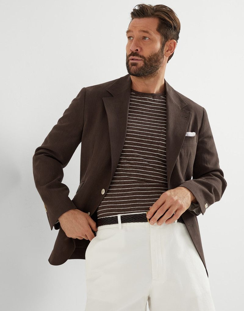 Brunello Cucinelli o1la1rc1a0426 Twisted Linen Deconstructed Blazer in Brown Size US M / EU 48-50 / 2 - 4 Thumbnail