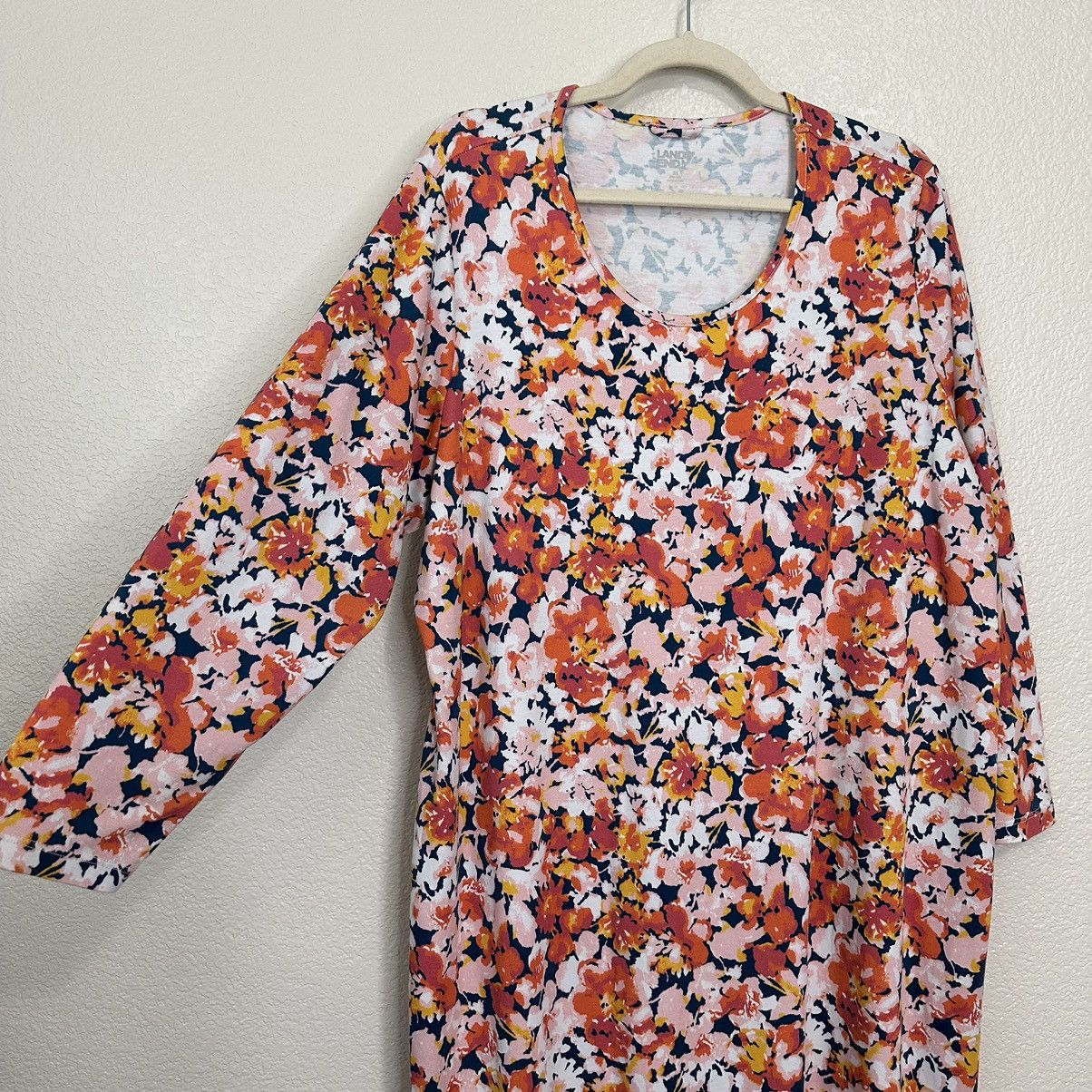 Lands' End Lands’ End 100% Cotton Floral Long Sleeves Midi Dress Size XXL / US 16-18 / IT 52-54 - 3 Thumbnail