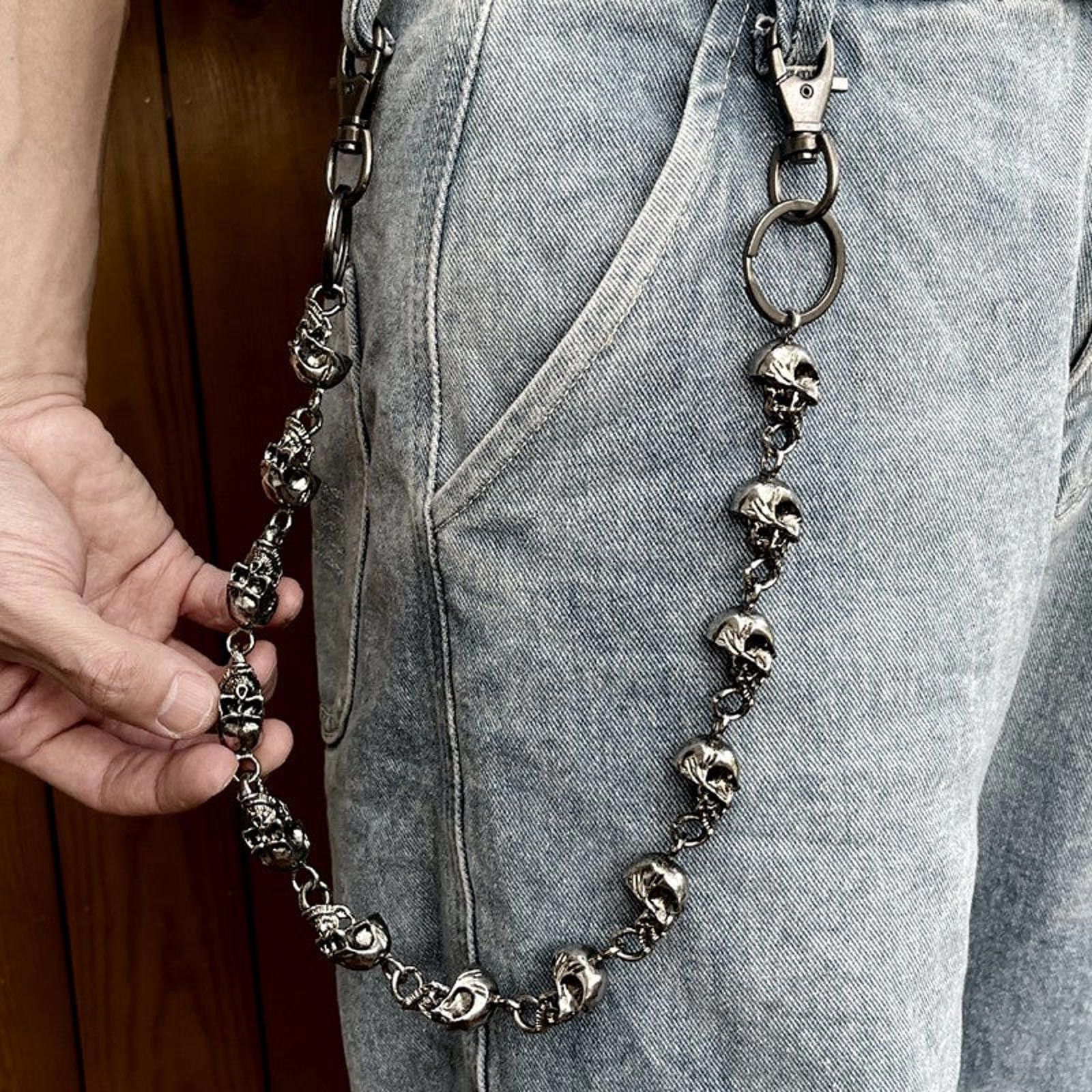 Jewelry Skull Ghost Head Jeans Chain  Punk Metal Biker Waist Chain in Silver, Men's