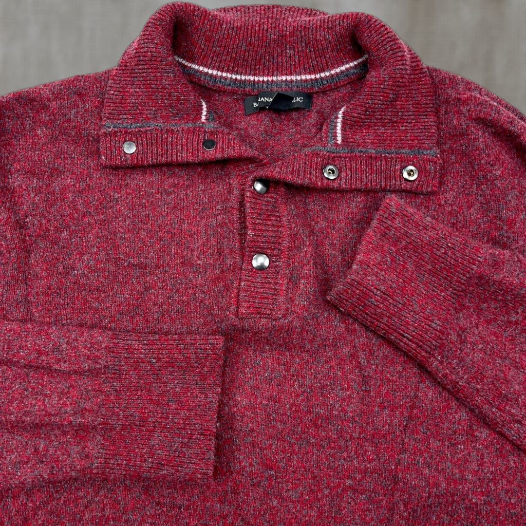 Banana Republic VINTAGE Banana Republic Sweater Shirt Men Large Red Merino Wool Knit Mock Neck Pullover (Brand: Banana Republic) Size US L / EU 52-54 / 3 - 1 Thumbnail