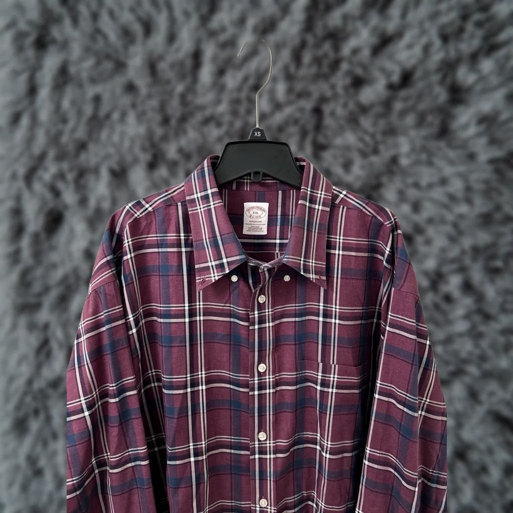 Brooks Brothers Brooks Brothers Madison Plaid Supima Button-Up Polo Shirt Mens XXL Burgundy Red Long Sleeve Classic Non-Iron Pocket shirt Size US XXL / EU 58 / 5 - 1 Thumbnail