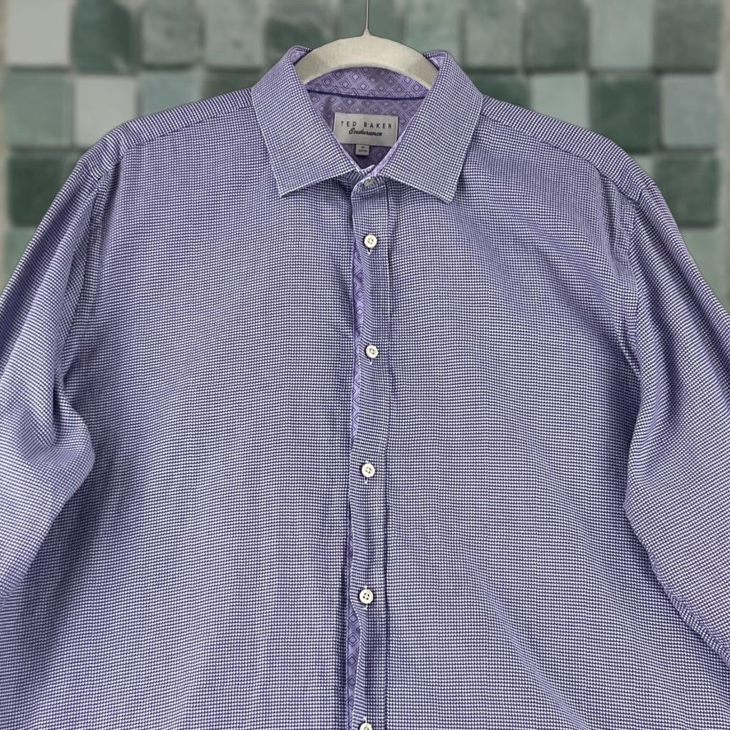 Ted Baker Ted Baker Purple Button-Up Endurance Geo Print Dress Shirt Mens Long Sleeve XL Size 46R - 1 Thumbnail
