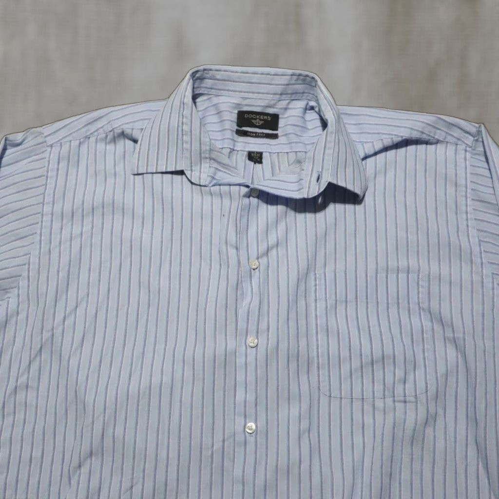 Dockers Dockers Button Up Short Sleeve Shirt Blue Striped Plaid Casual Mens Large Size US L / EU 52-54 / 3 - 1 Thumbnail