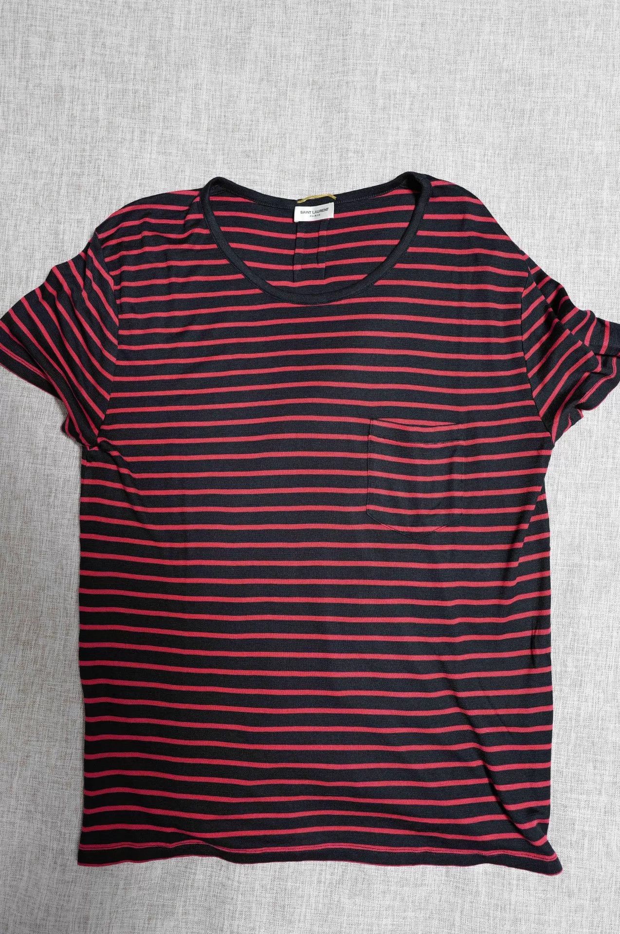 Saint Laurent Paris SLP 15AW Black Red Striped Silk Pocket Tee L Size US L / EU 52-54 / 3 - 1 Thumbnail