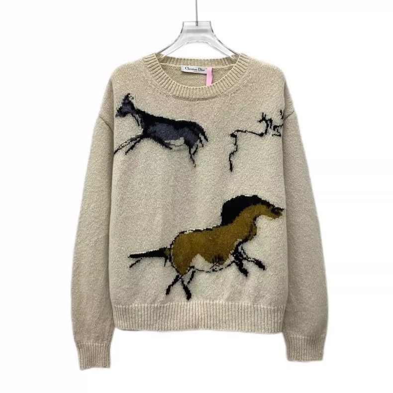 Dior Dior Beige Junma Maple Leaf Inlaid Wool Round Neck Long Sle Size S / US 4 / IT 40 - 1 Thumbnail