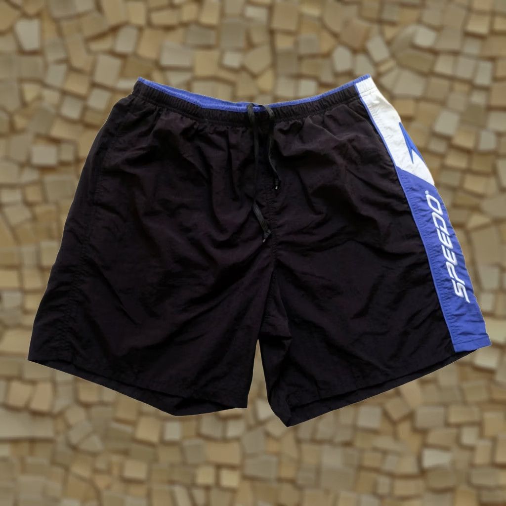 Speedo VINTAGE Speedo SWIM Trunks Bottom XL Men 90s 9" 32" Waist 100% Nylon Black Blue Pockets Drawstring Lined Shorts Size US 36 / EU 52 - 1 Thumbnail