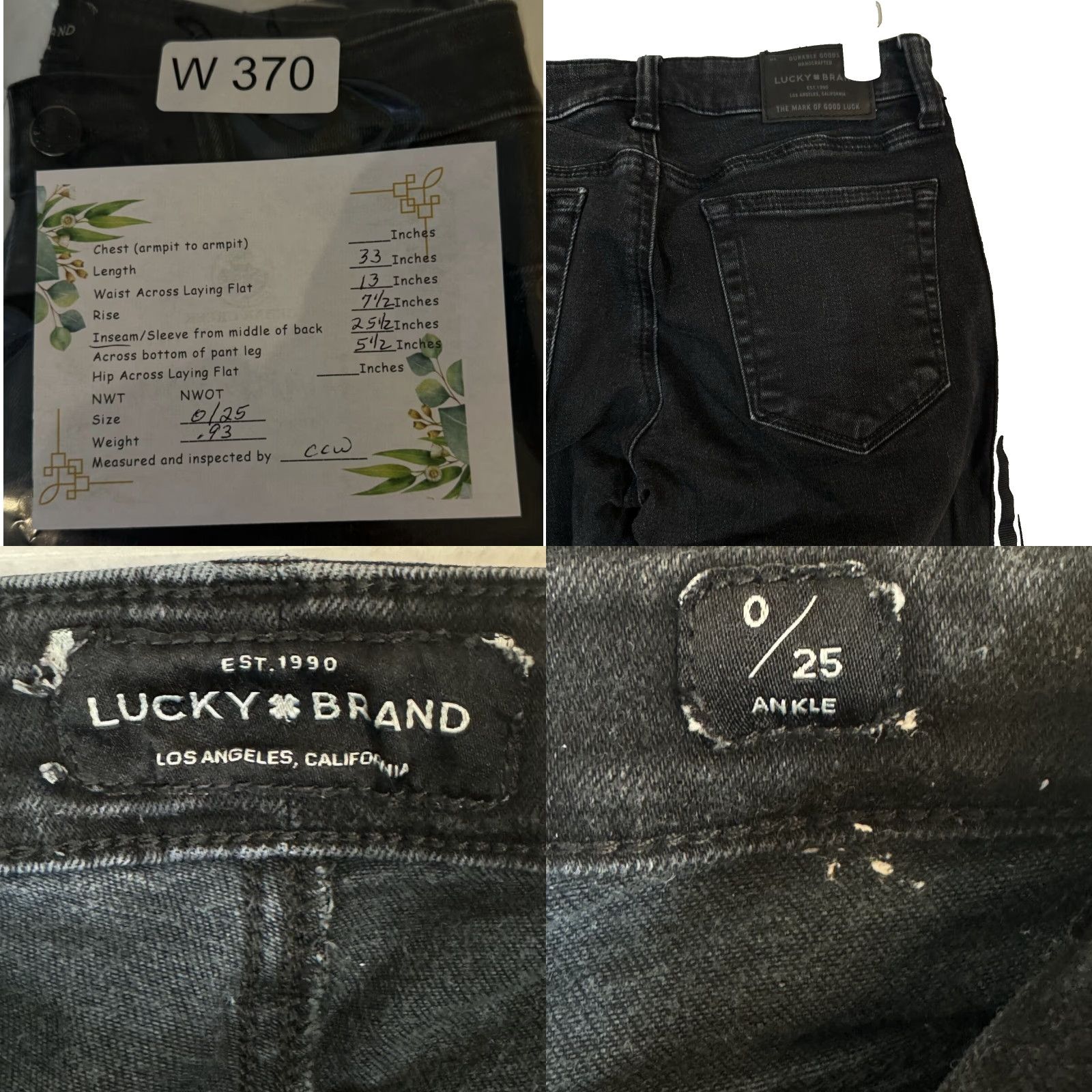 Lucky Brand Lucky Brand Lolita Skinny Jeans Women's 0/25 Black Denim Low Rise Ankle 5-Pocket Stretch Size 25" / US 0 / IT 36 - 8 Thumbnail