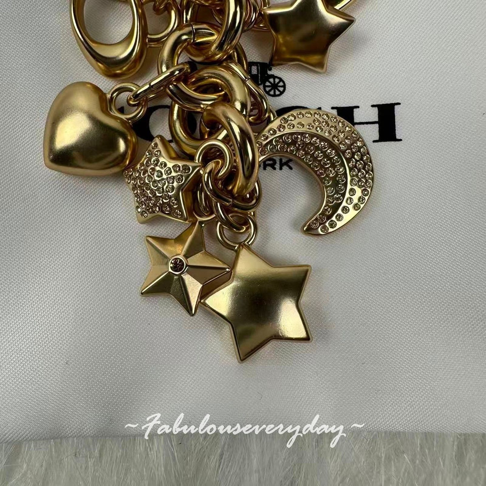 Coach Coach Star Moon Cluster Bag Charm In Gold CDB59 Keychain NWT Size ONE SIZE - 5 Thumbnail