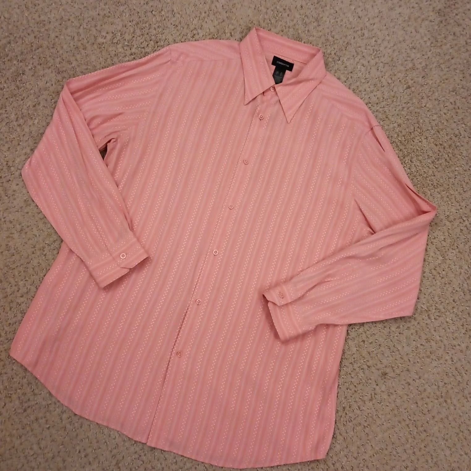 Liz Claiborne Claiborne Shirt Mens XL Pink Geometric Long Sleeve Button Up Polyester Blend Size US XL / EU 56 / 4 - 2 Thumbnail
