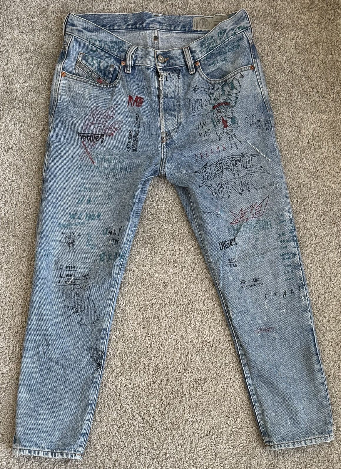 Diesel Diesel Straight Leg Scribble Denim Size US 31 - 1 Thumbnail