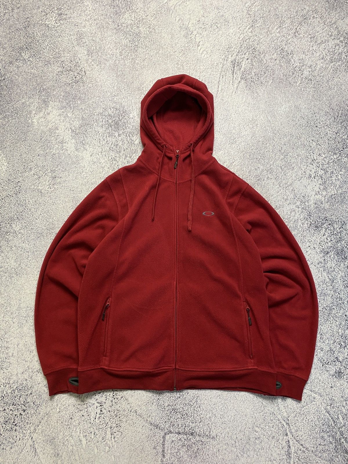 Pre-owned Oakley X Vintage Y2k Oakley Fleece Zip Hoodie Jacket Size L In Red