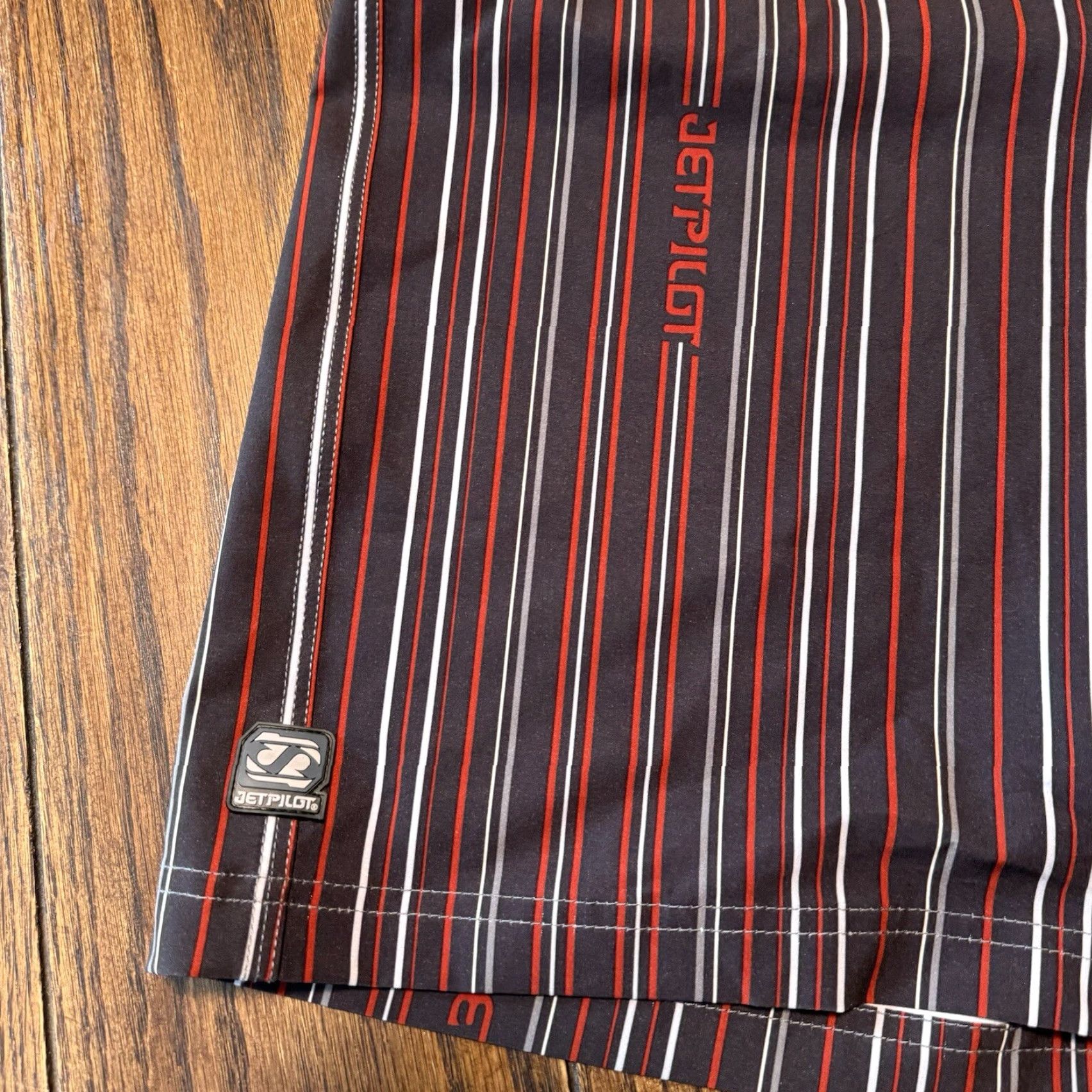 Vintage Jet Pilot Swim Trunks Board Shorts Mens 32 Black Striped Beach Surfing 10in Inseam Bamboo? No manter. Size US 32 / EU 48 - 2 Thumbnail