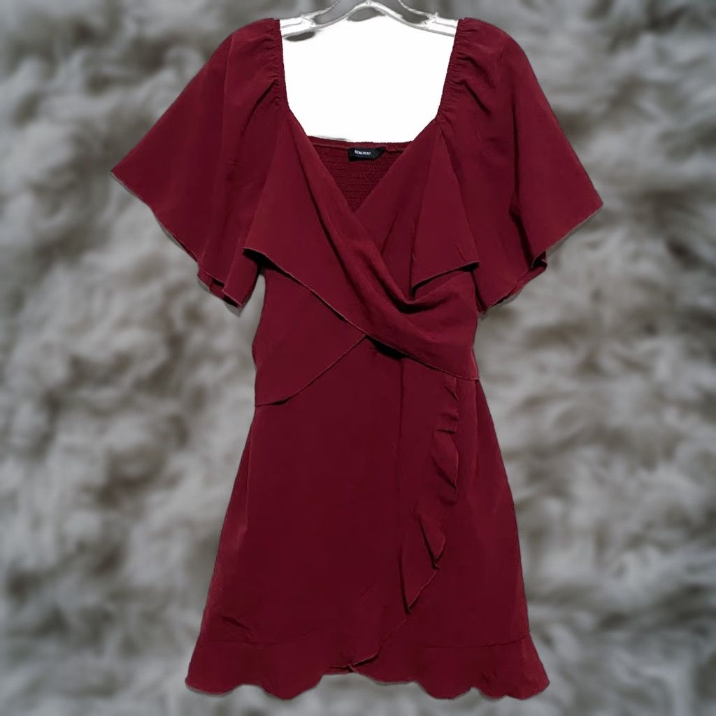 Vintage Dokotoo Red Faux Wrap Dress XL Dress Womens XXL Short Sleeve V-Neck Holiday, Special Occasion, Wedding, Romantic, A-Line, Polyester, Knee Length, Red Size XL / US 12-14 / IT 48-50 - 1 Thumbnail