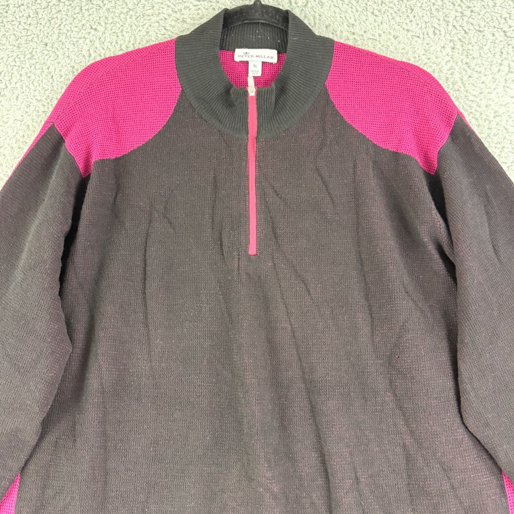 Peter Millar Peter Millar Mens XL Quarter Zip Sweater Black Cranberry Merino Wool LS Size US XL / EU 56 / 4 - 2 Thumbnail