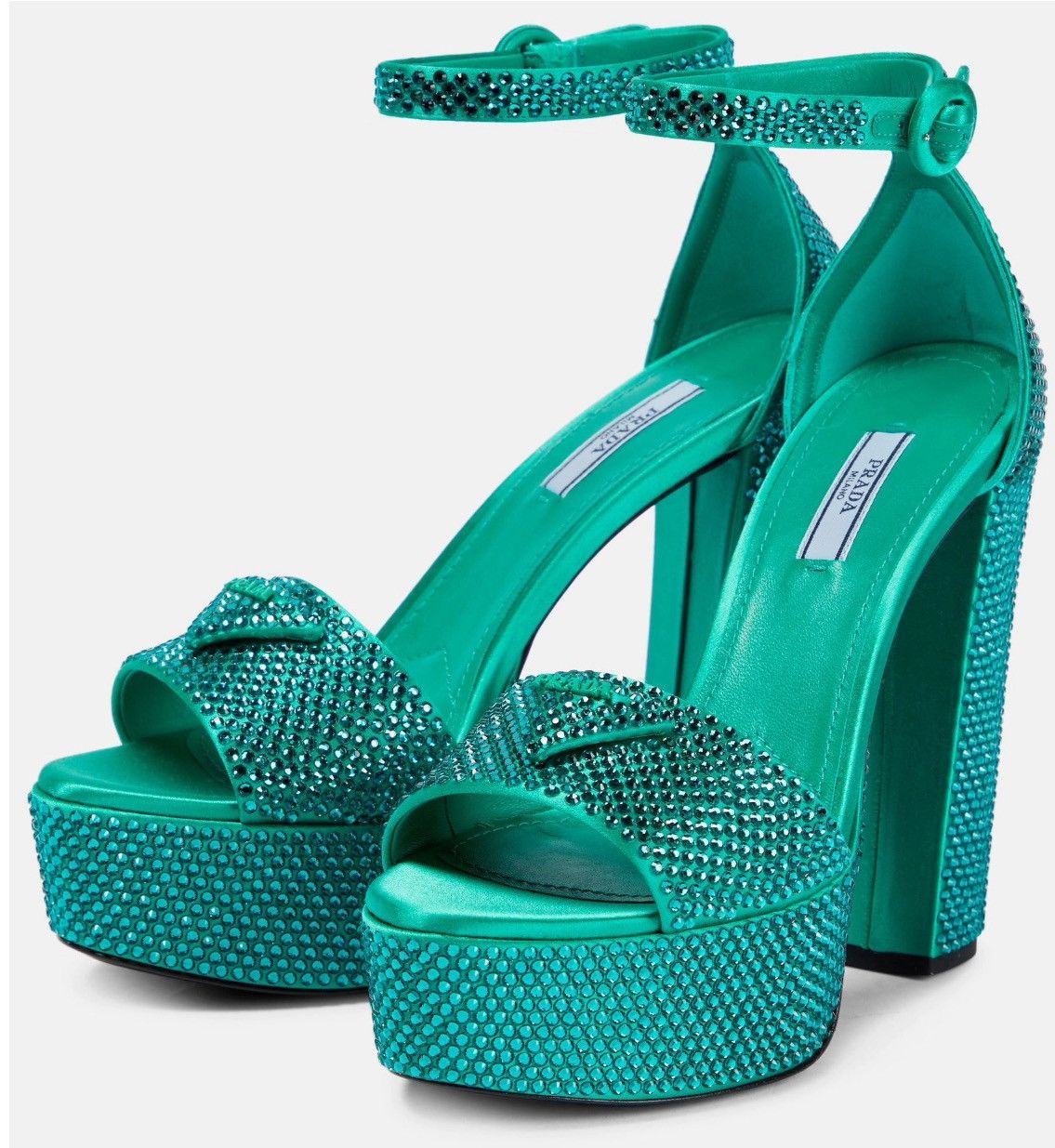Prada $2.2K VALUE satin platform sandals with crystals greenn Size US 7.5 / IT 37.5 - 3 Thumbnail