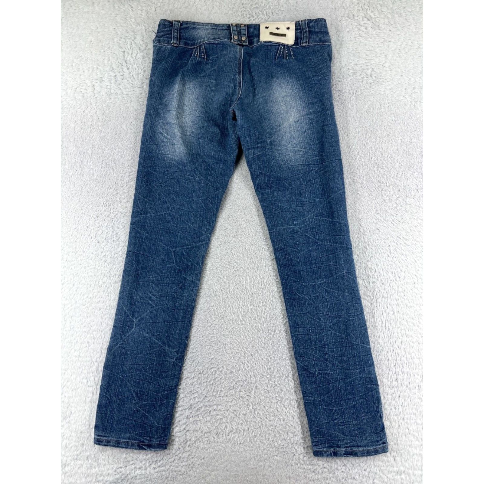 Vintage NBK Jeans Womens 11 Blue Denim Cotton Blend Stretch Skinny Triple Button Jeans Size 32" / US 10 / IT 46 - 2 Thumbnail