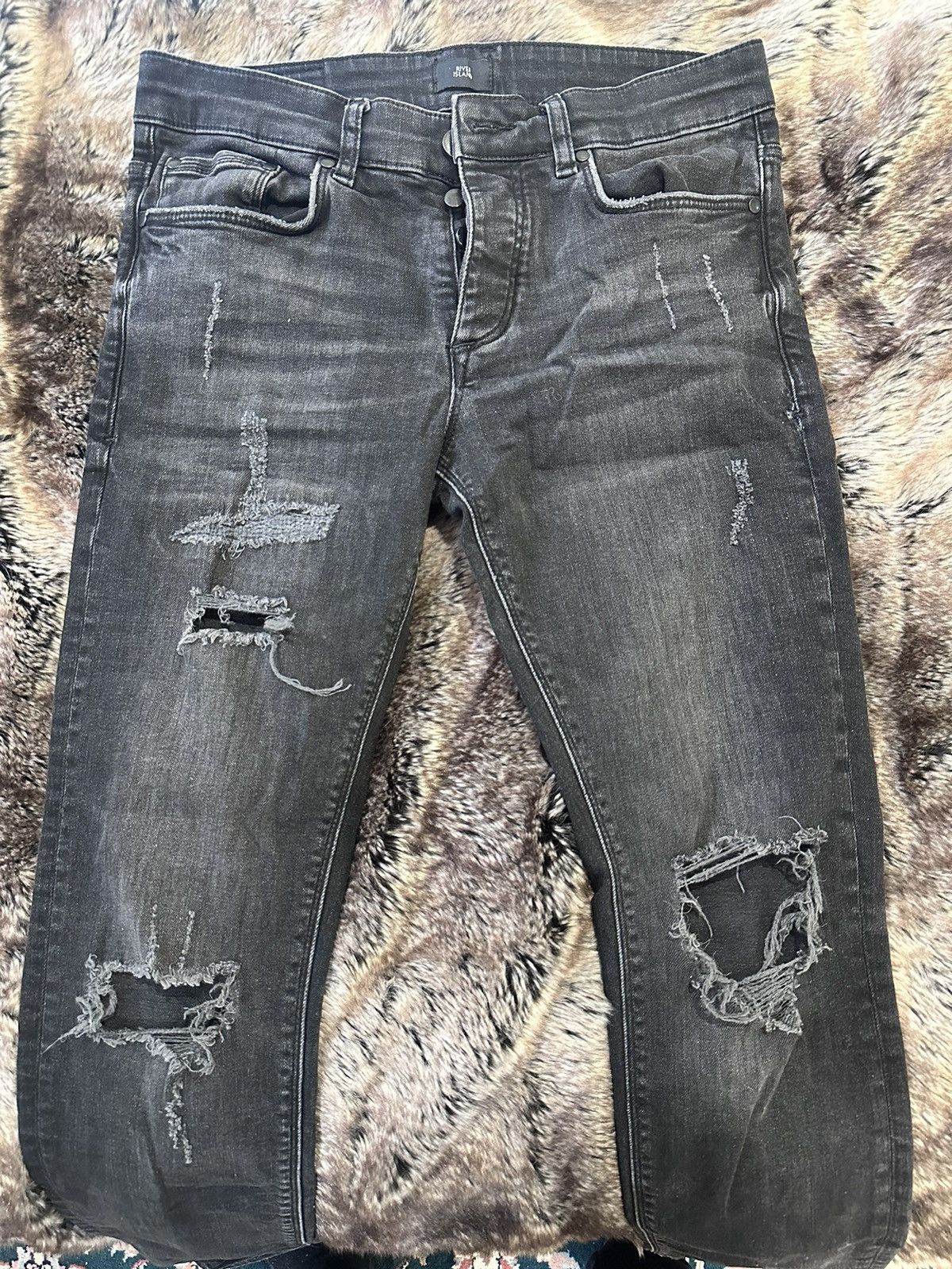 River Island River Island Skinny Stretch “SID” Distressed Jeans - Black Size US 30 / EU 46 - 1 Thumbnail