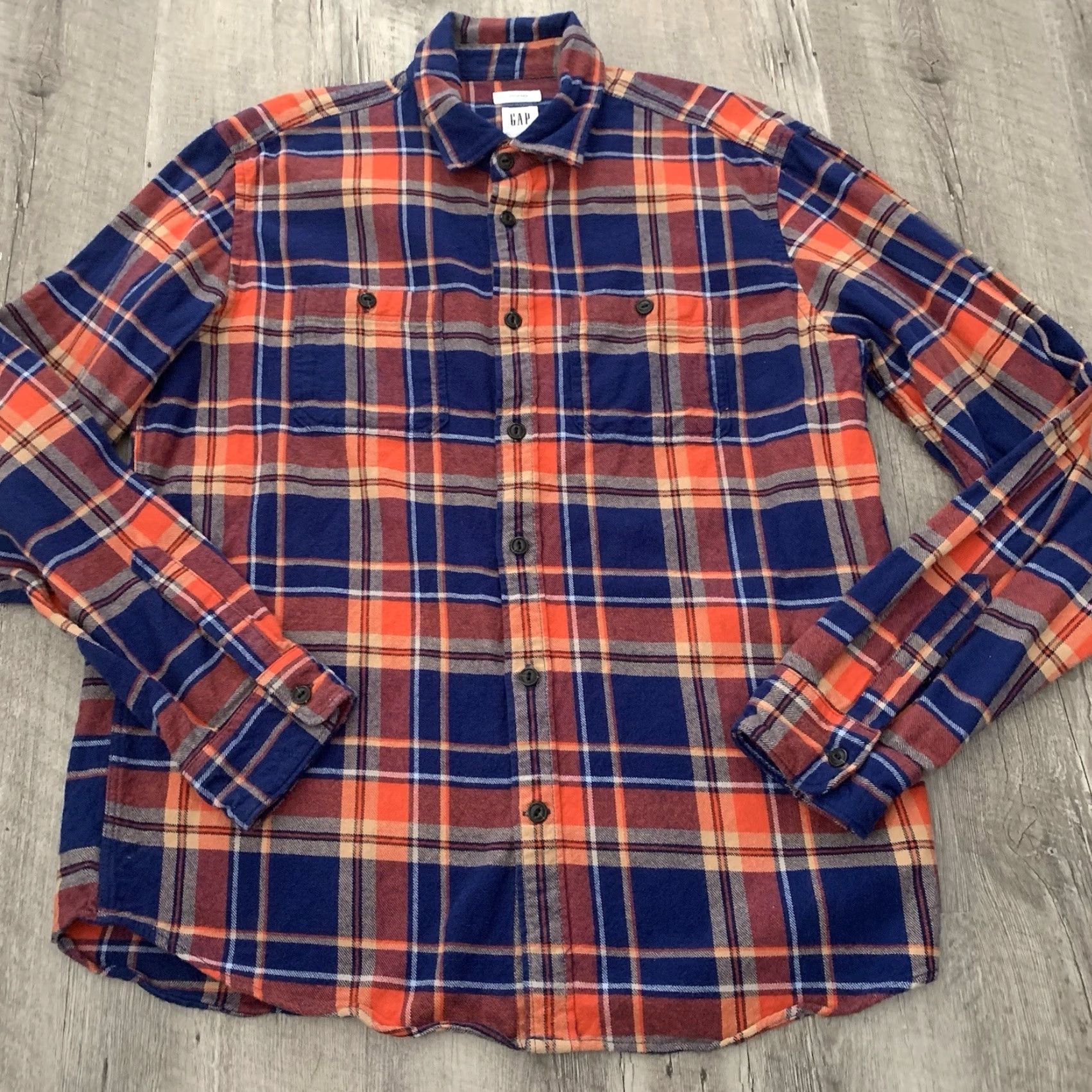 Gap GAP Untucked Flannel Shirt Mens Large Orange Plaid Cotton Long Sleeve Button-Up Casual Size US L / EU 52-54 / 3 - 6 Thumbnail