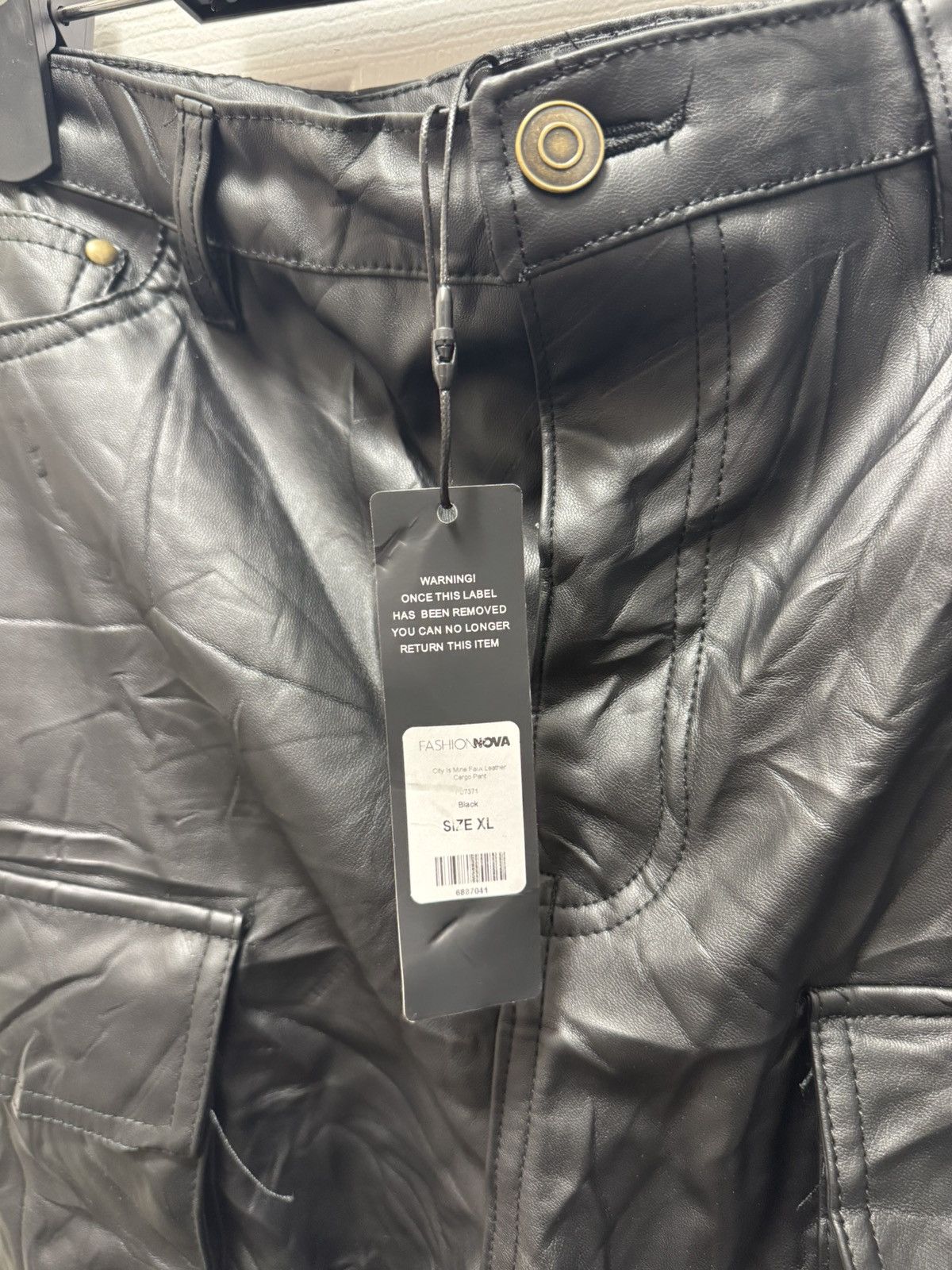 Fashion Nova Fashion Nova Black Leather Cargo Pocket Pants Avant Garde Size US 30 / EU 46 - 3 Thumbnail