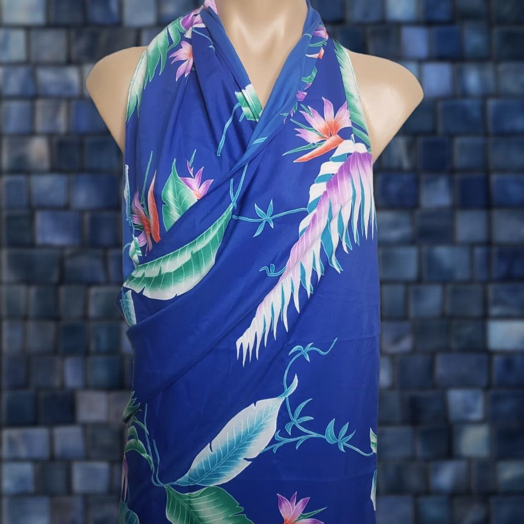 VINTAGE Andrade Resort Hawaiian Floral Birds of Paradise Sarong Swim Cover Up Beach Women's One Size Blue