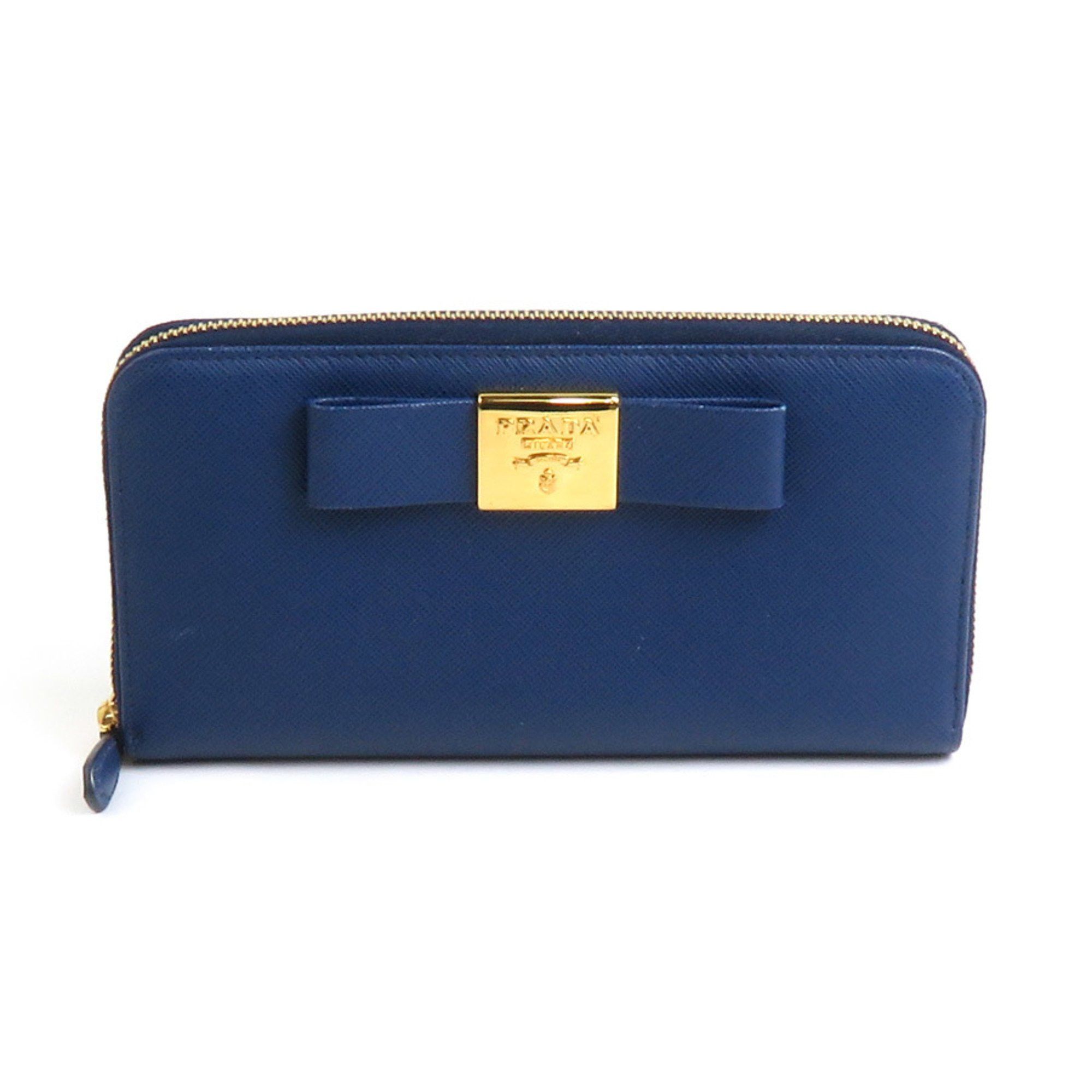 Prada PRADA Round Long Wallet Leather Blue Women's 1ML506 55869f Size ONE SIZE - 1 Thumbnail