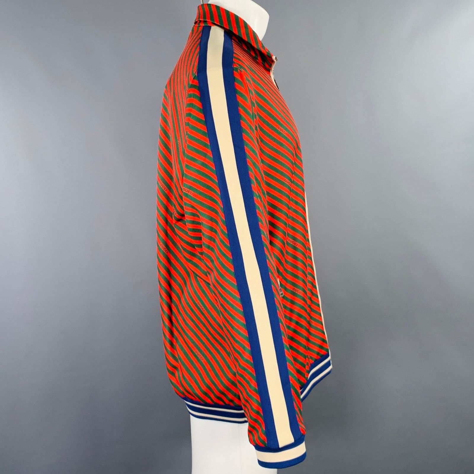 Gucci M Red Green Stretch Polyester Cotton Technical Jersey Jacket Size US M / EU 48-50 / 2 - 3 Thumbnail
