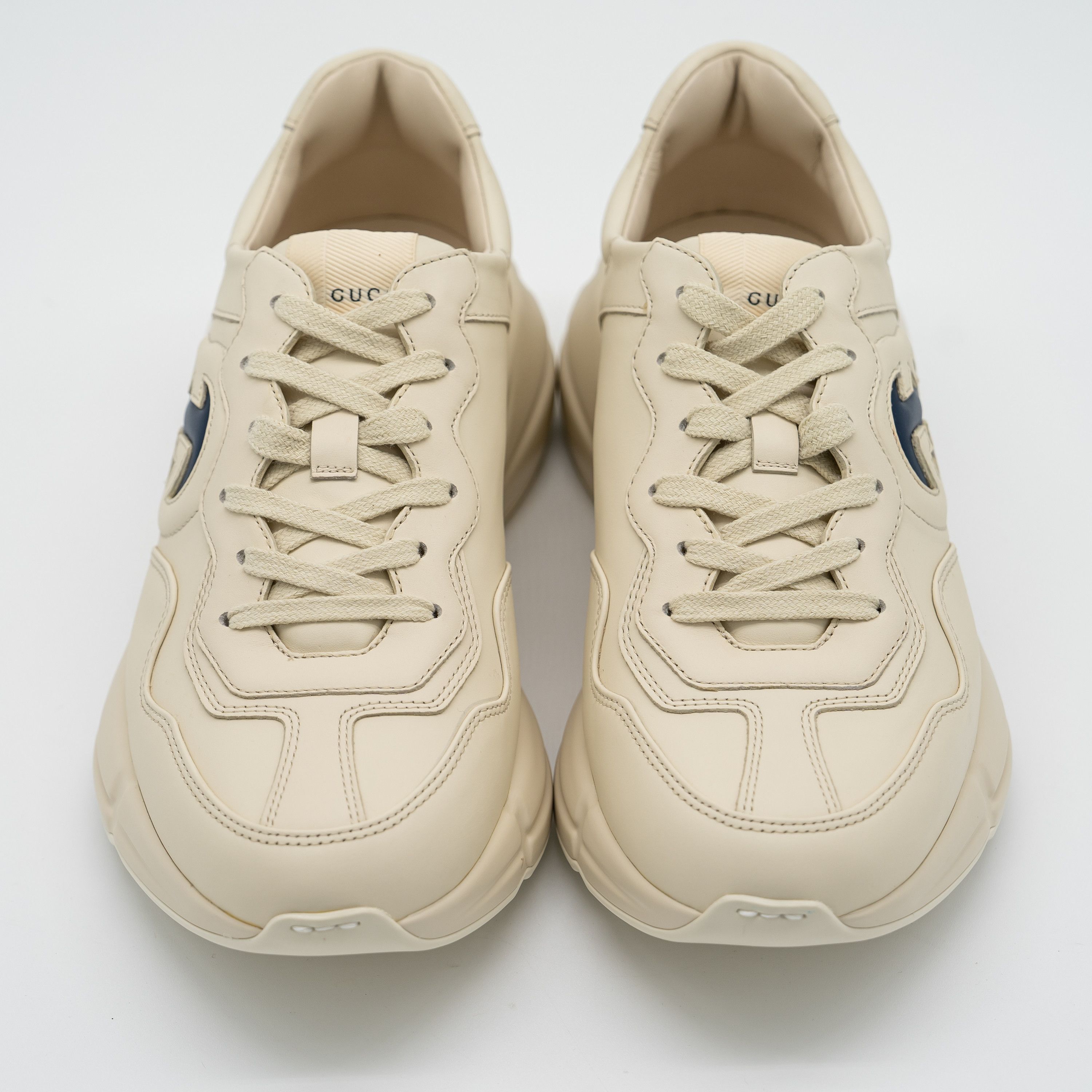 Gucci Gucci Rhyton Ivory Blue GG Cut Out Logo Leather Sneakers Size US 7.5 / EU 40-41 - 3 Thumbnail
