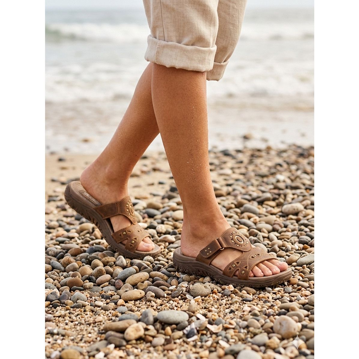 SKECHERS Skechers Outdoor Lifestyle Brown Leather Slide Sandals 8 Size US 8 / IT 38 - 1 Thumbnail