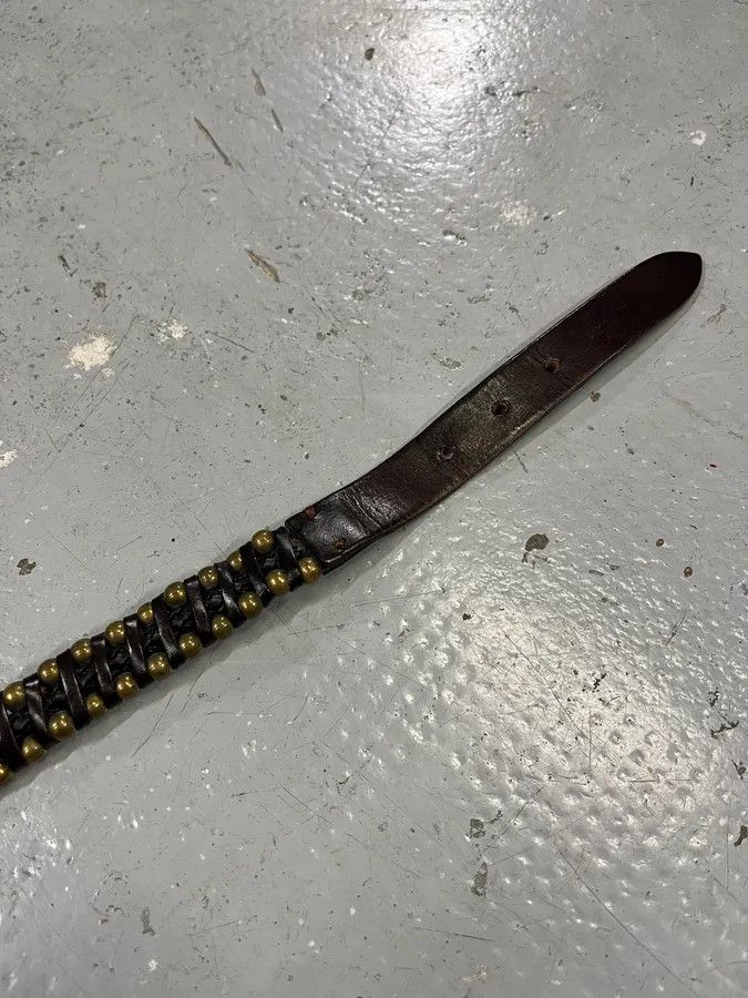 Vintage 2000s Nanni Black Stripes Leather Studded Belt Size ONE SIZE - 5 Thumbnail