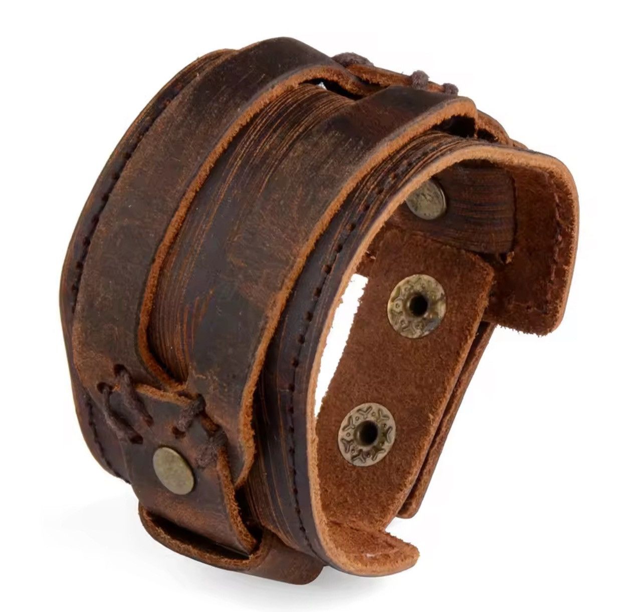 Leather × Vintage Chanfar Hot Fashion Punk Rivet Wide Leather Bracelets Size ONE SIZE - 1 Thumbnail
