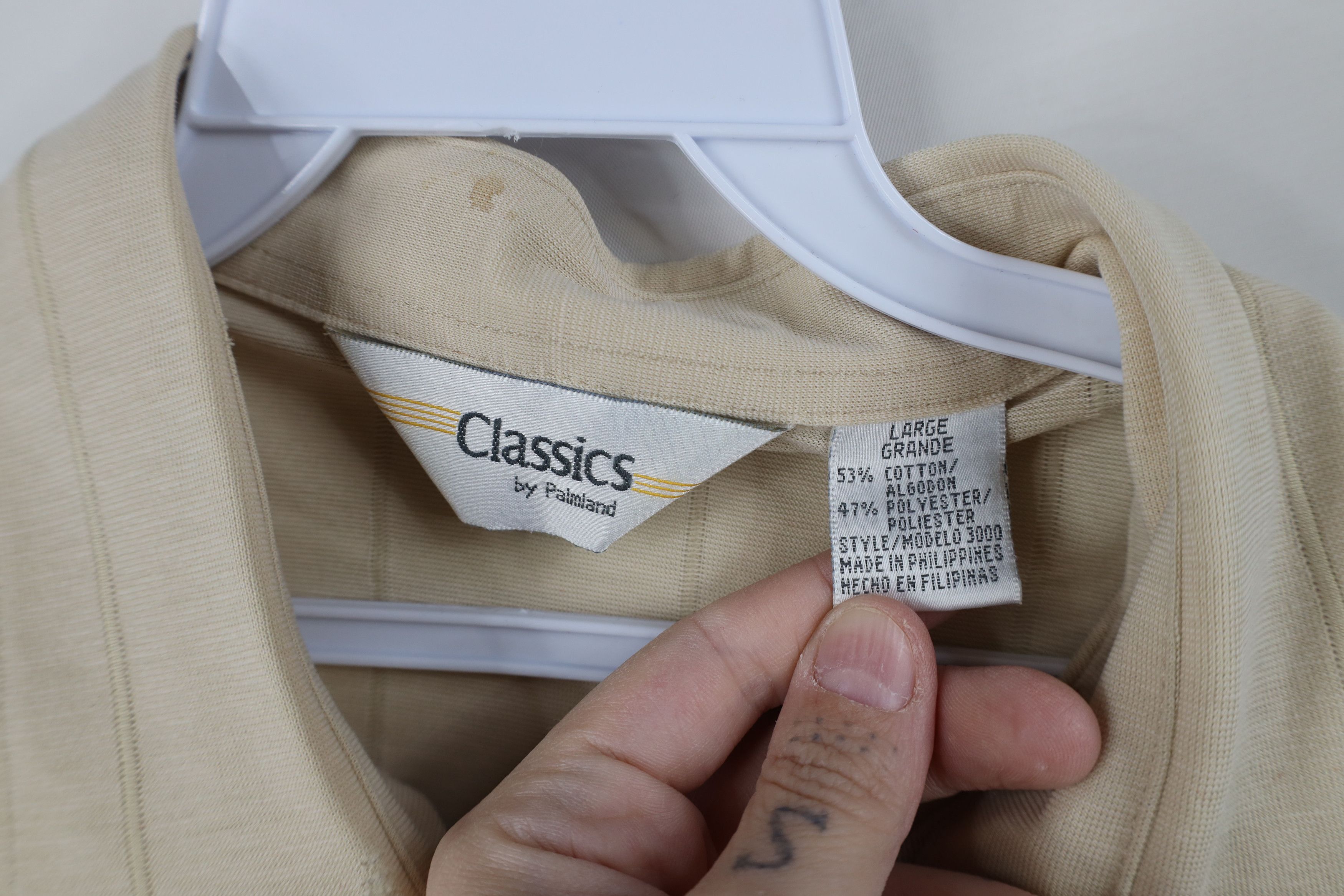 Vintage Vintage 90s Streetwear Striped Knit Golf Polo Shirt Beige Size US L / EU 52-54 / 3 - 9 Thumbnail
