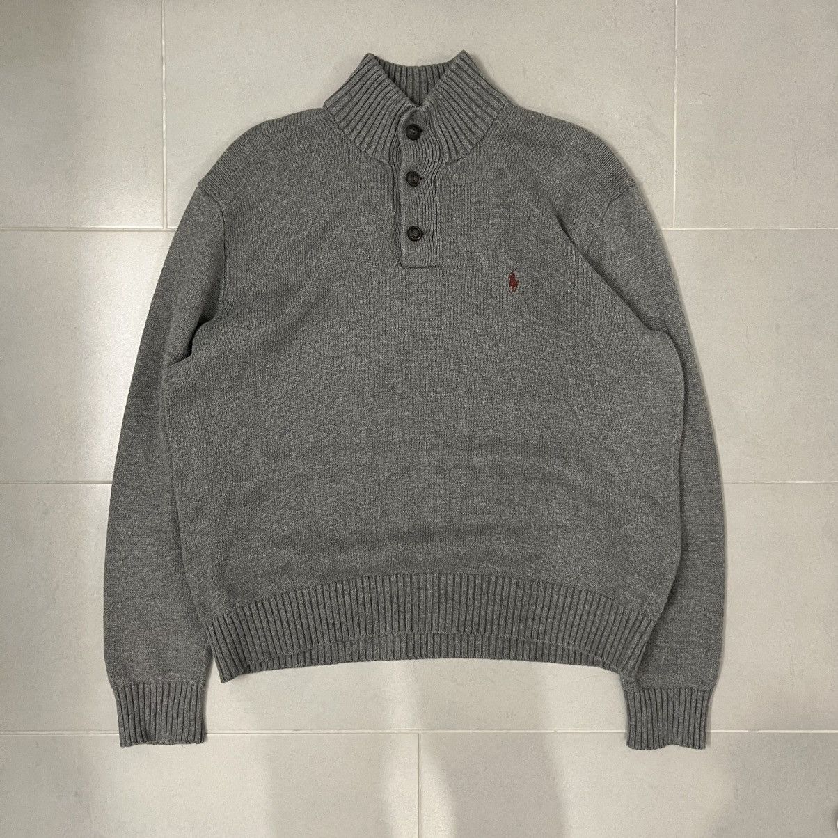 Polo Ralph Lauren Vintage Polo Ralph Lauren Knit Sweater Grey Button Mock Neck Size US M / EU 48-50 / 2 - 1 Thumbnail