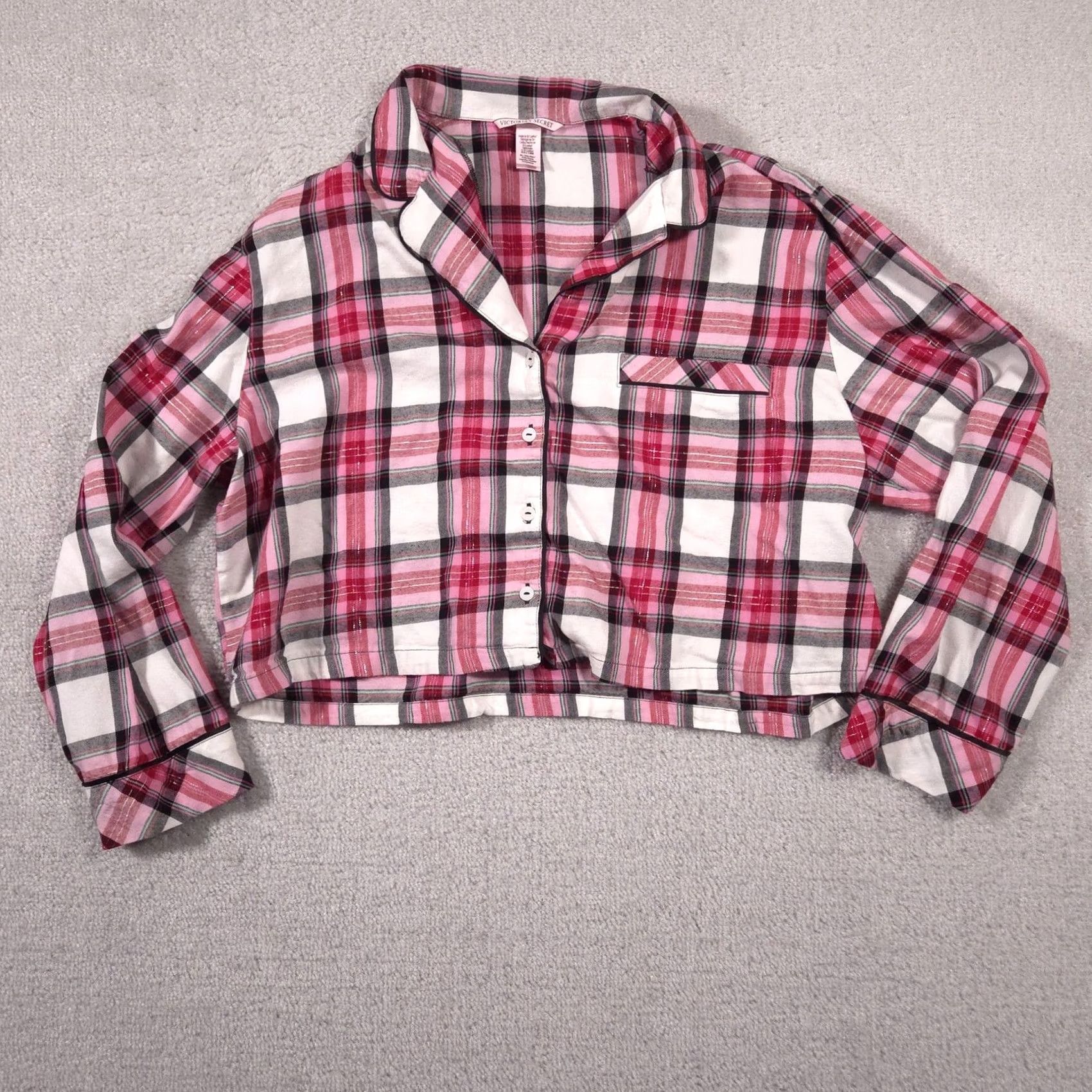 Victoria's Secret Victoria's Secret Shirt Womens XL Pink Plaid Cropped Button Front Pajama Top Size XL / US 12-14 / IT 48-50 - 2 Thumbnail