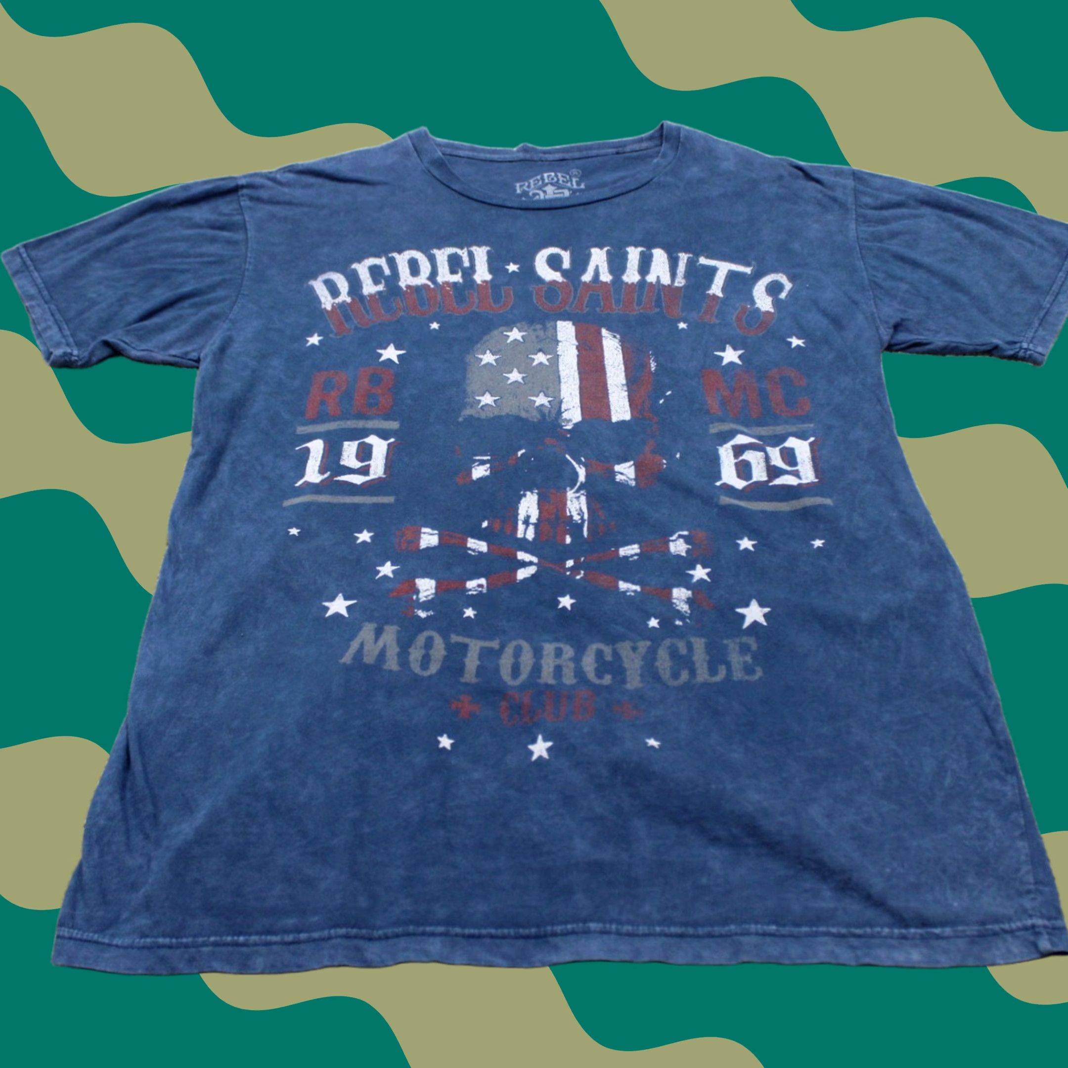 Vintage Rebel Saints Shirt Adult XL Blue Motorcycle Graphic Print S/S T-Shirt Motorcycle Theme Size US XL / EU 56 / 4 - 1 Thumbnail