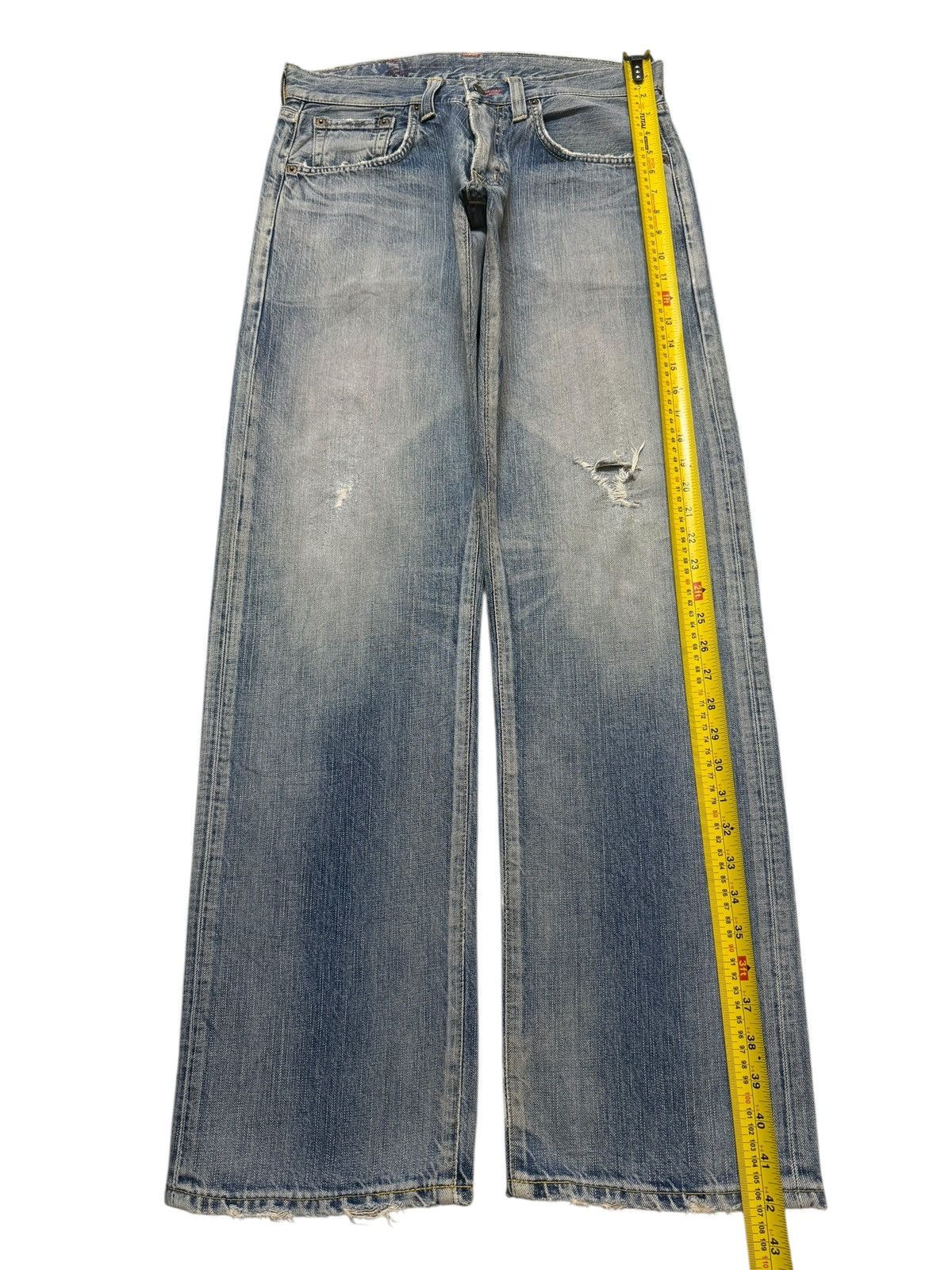 Edwin Vintage 90s Edwin 504 Blue Faded Wash Distress Wide Leg Size US 31 - 10 Thumbnail