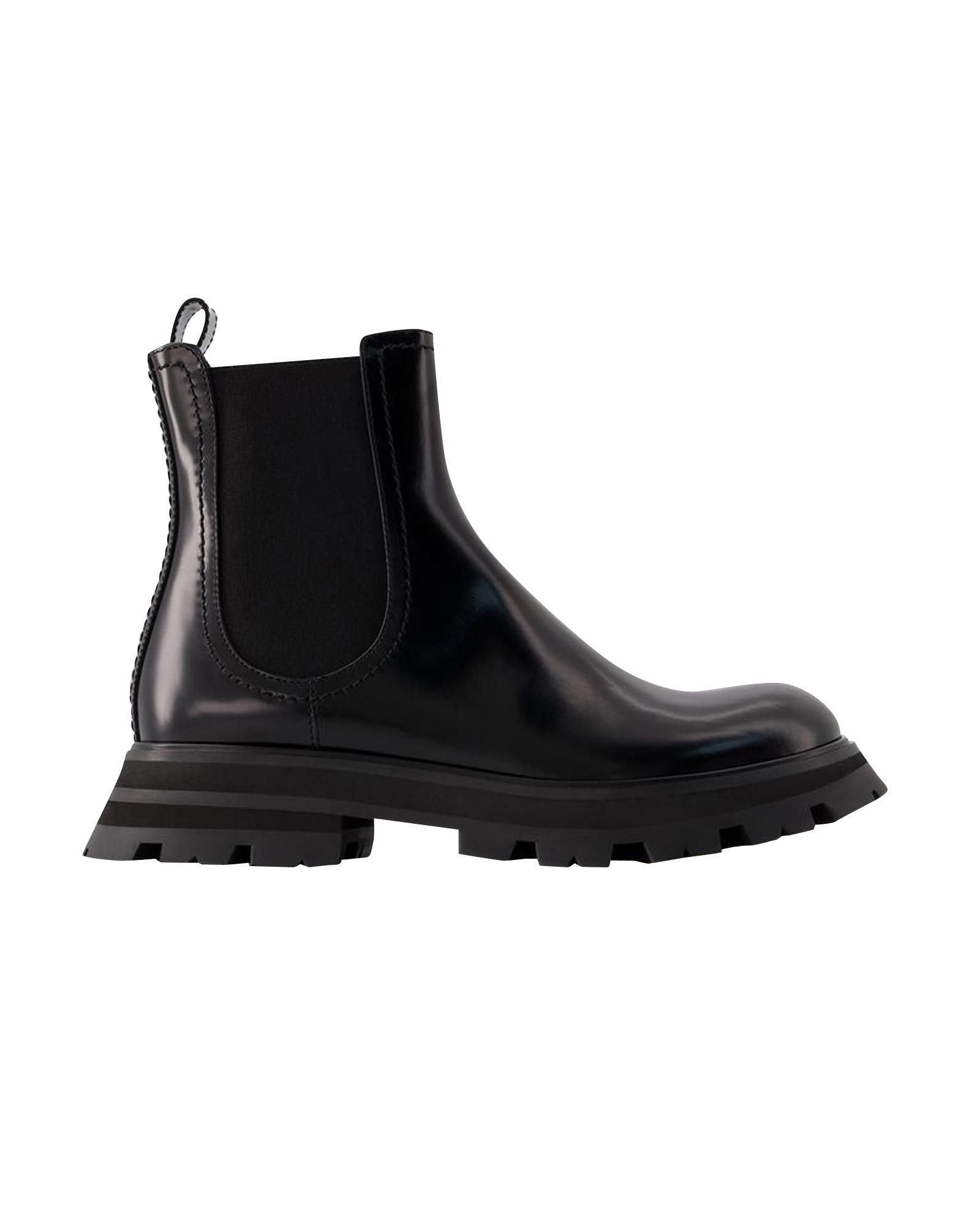 image of Alexander Mcqueen Black Leather Chelsea Boots, Women's (Size 7)