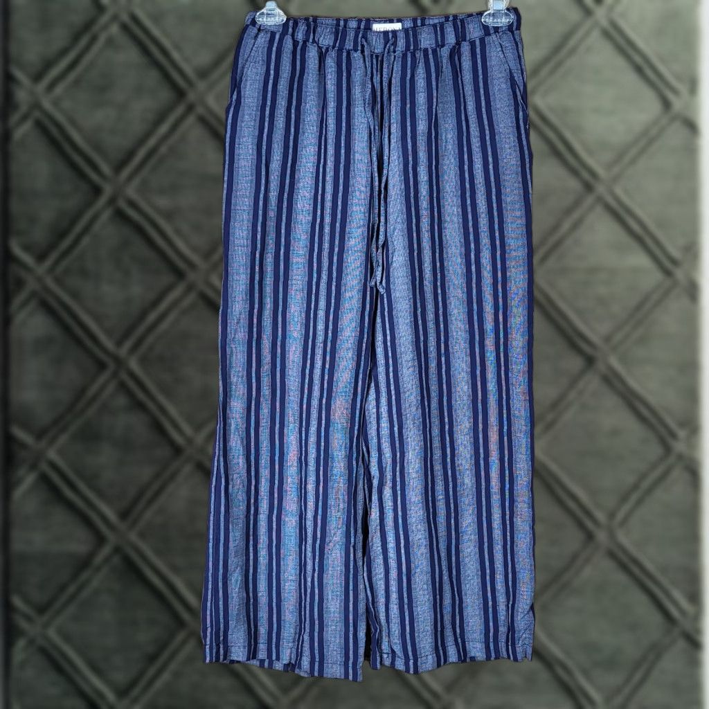 Merona Merona Blue Striped Linen Blend Wide Leg Pants XS Womens Linen Rayon Lightweight Elastic Drawstring Size 26" / US 2 / IT 38 - 1 Thumbnail