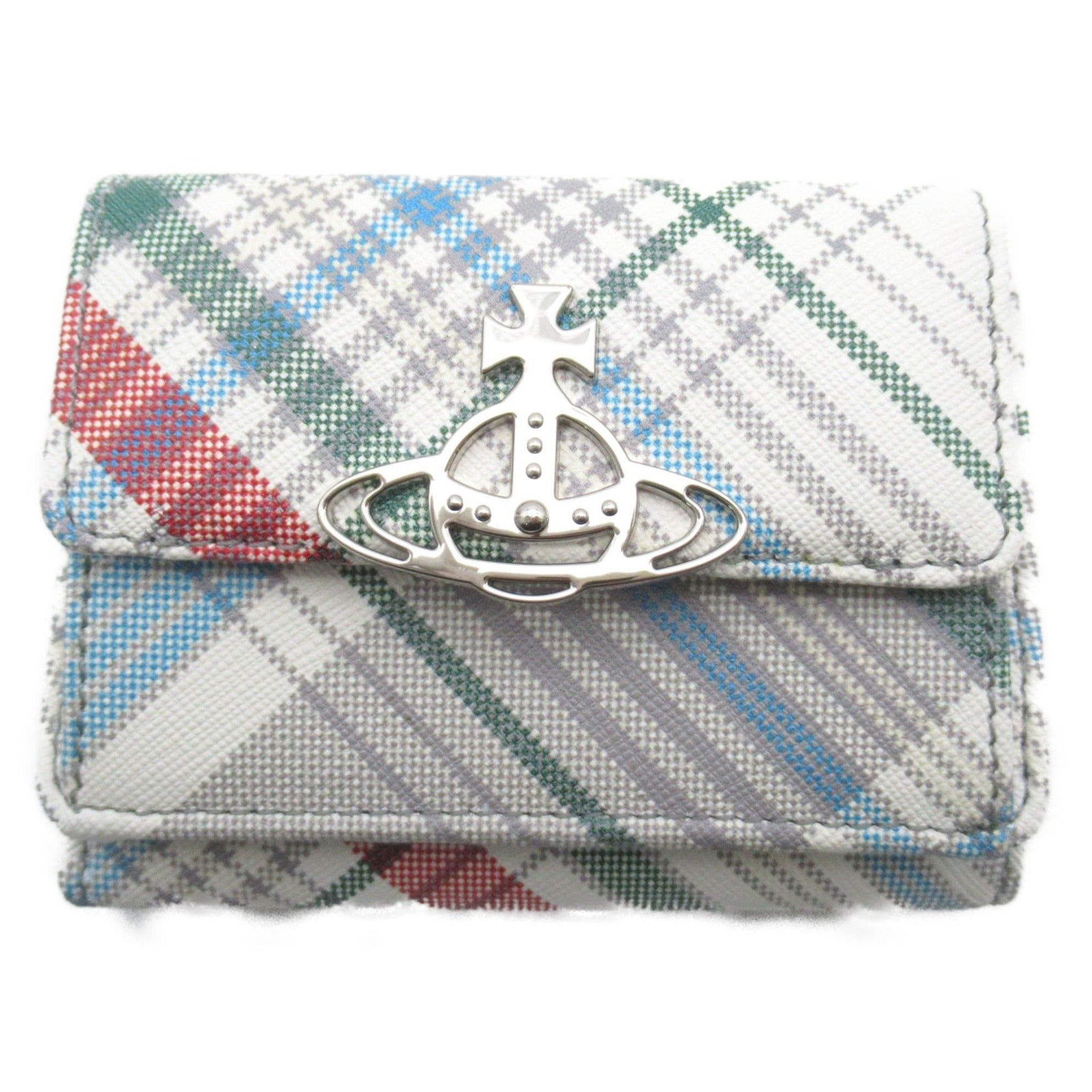 image of Vivienne Westwood Tri-Fold Wallet 52010013Ul0057O101 White Madras Check Safiano Leather Saffiano Pr