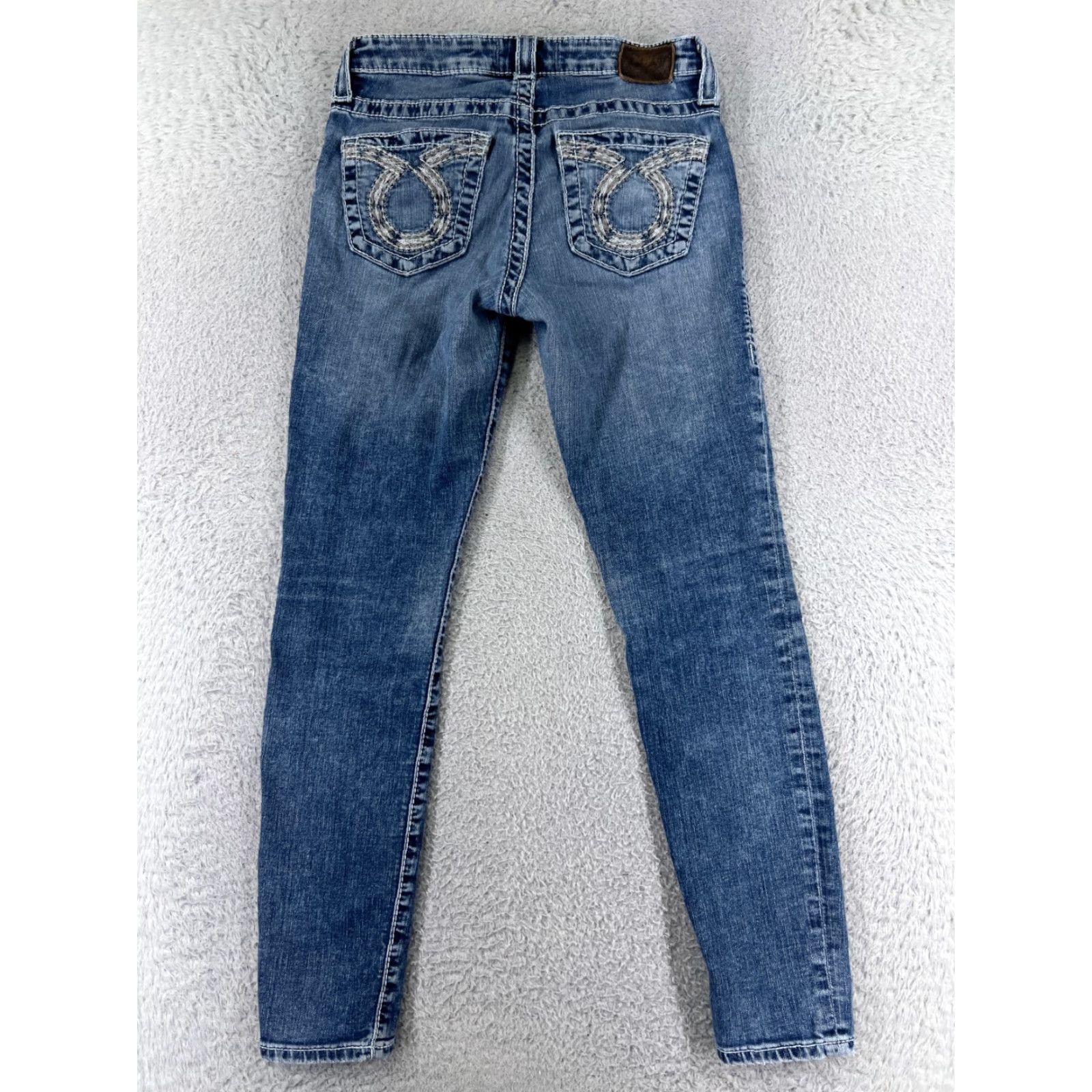 Denime VINTAGE Big Star Jeans Women 26 Blue Denim Skinny Low Rise Embroidered Stars Size 26" / US 2 / IT 38 - 2 Thumbnail
