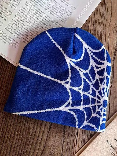 Japanese Brand × Vintage Blue spider web y2k jacquard knit hat Size ONE SIZE Size ONE SIZE - 2 Thumbnail