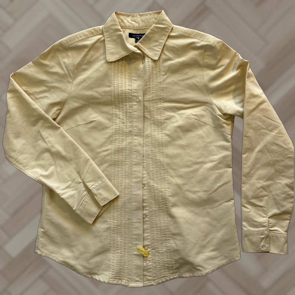 Lands' End Lands’ End Button-Up Shirt Womens Regular Cotton Yellow Mauve 10 Button-Down Collared Long Sleeve Classic Casual Shirt Size L / US 10 / IT 46 - 1 Thumbnail