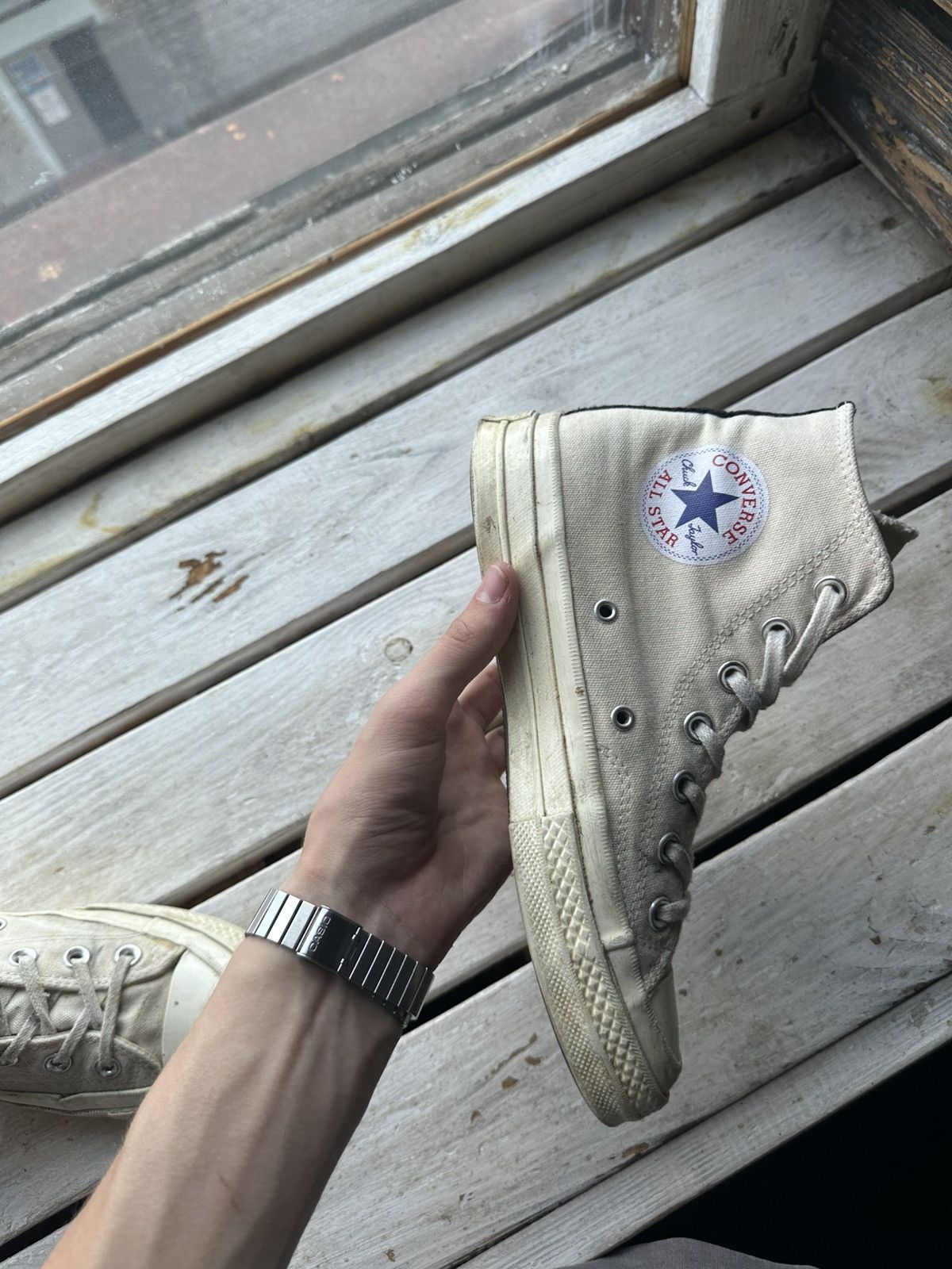 Comme des Garcons PLAY × Converse 🚨RARE BEIGE CDG CONVERSE RED HEART VINTAGE DISTRESS TRUE Size US 7.5 / IT 37.5 - 9 Thumbnail
