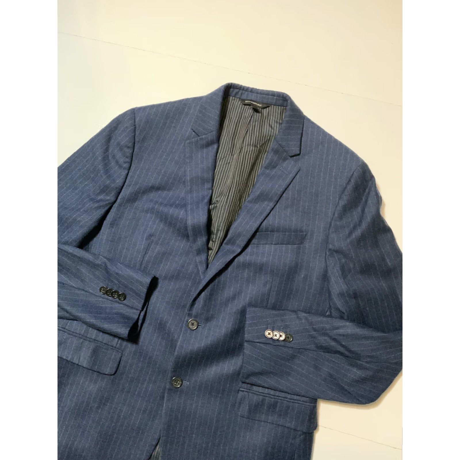 Banana Republic VINTAGE Banana Republic Marzotto Striped Wool Navy Blue Sportscoat Blazer Jacket Sz. 42R Men Blazer Navy Striped Wool 42R Mens Jacket Size 42R - 6 Thumbnail