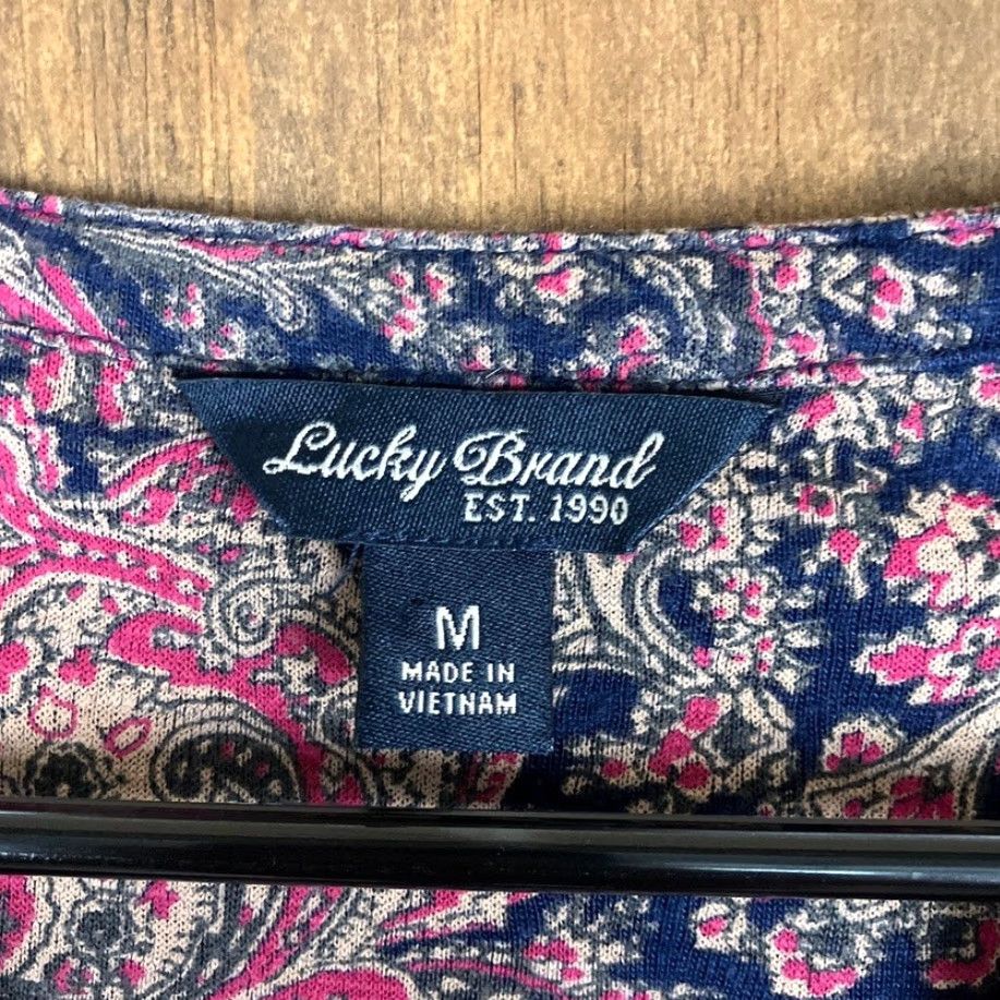 Lucky Brand Lucky Brand Blouse Womens Paisley Long Sleeve Henley V Neck Boho Pink M Size M / US 6-8 / IT 42-44 - 6 Thumbnail
