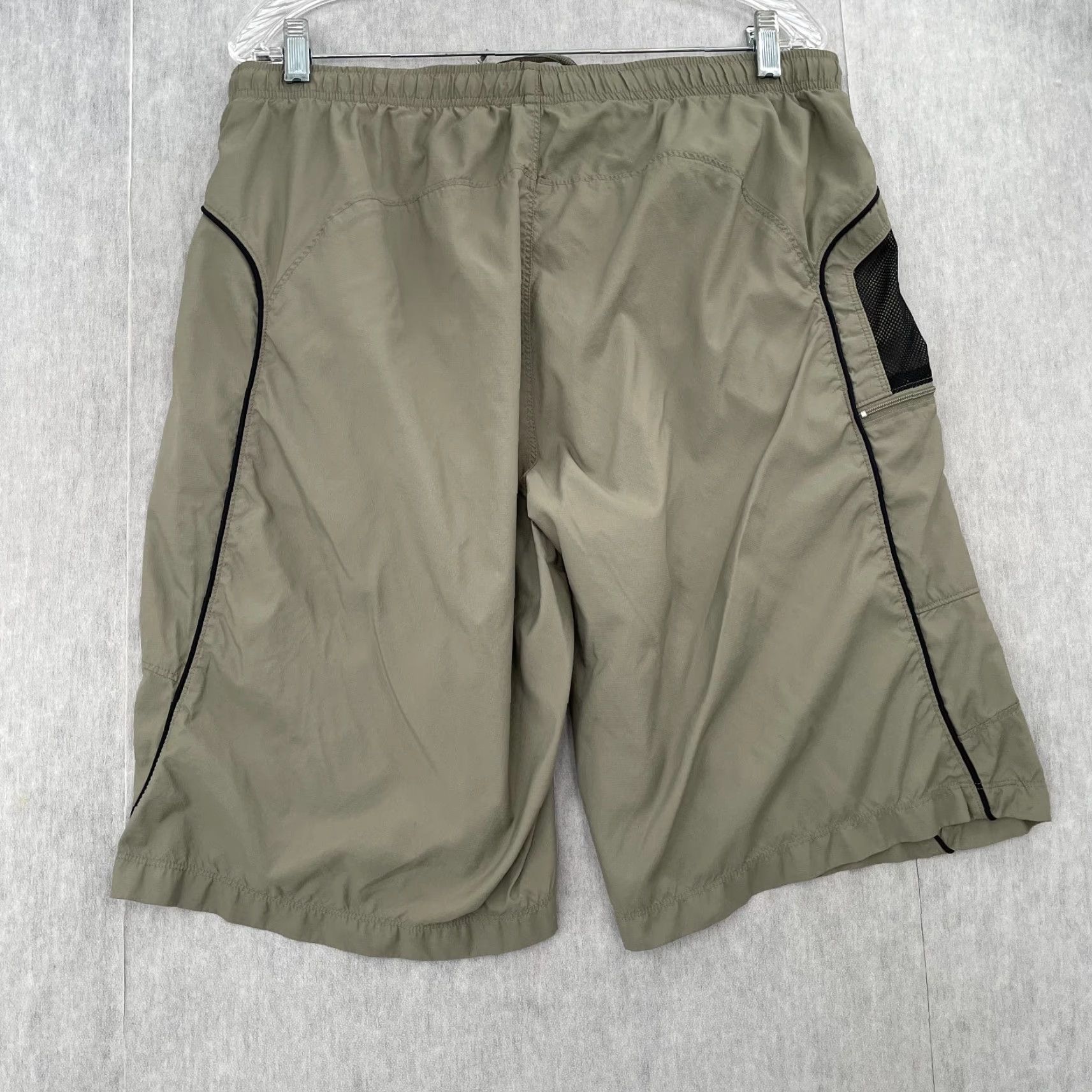 Nike VINTAGE Nike Shorts Adult Large Tan Lined Swim Trunks Swoosh Logo Mens L Y2K Navy Blue Beige Polyester Nylon Blended Fabric Size US 33 - 2 Thumbnail