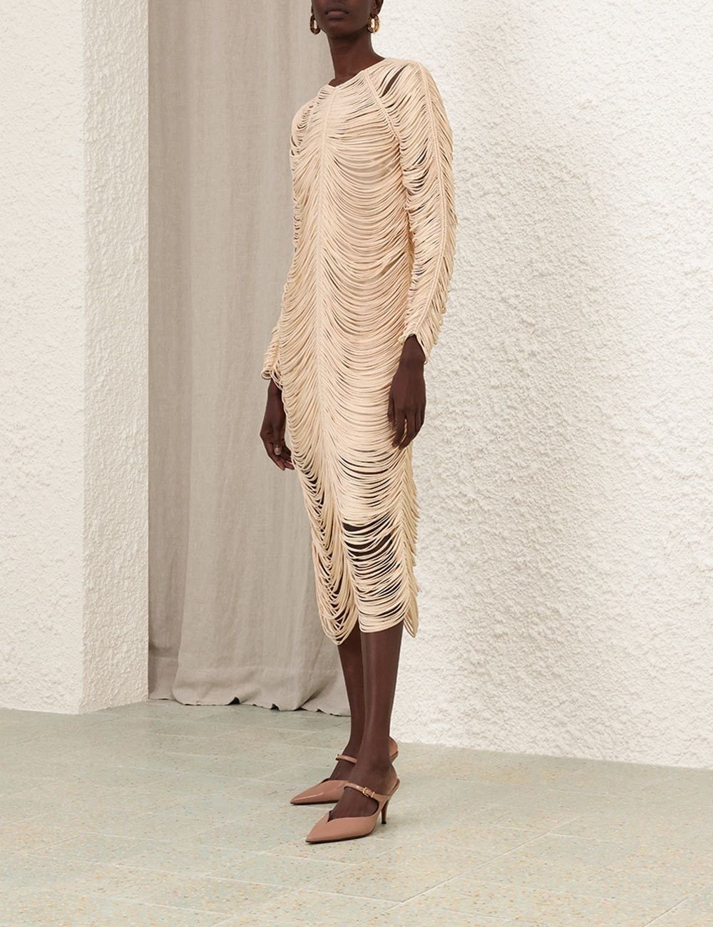 Zimmermann oc11z0925 Pavilion Rouleaux Midi Dress in Beige Size XS / US 0-2 / IT 36-38 - 3 Thumbnail